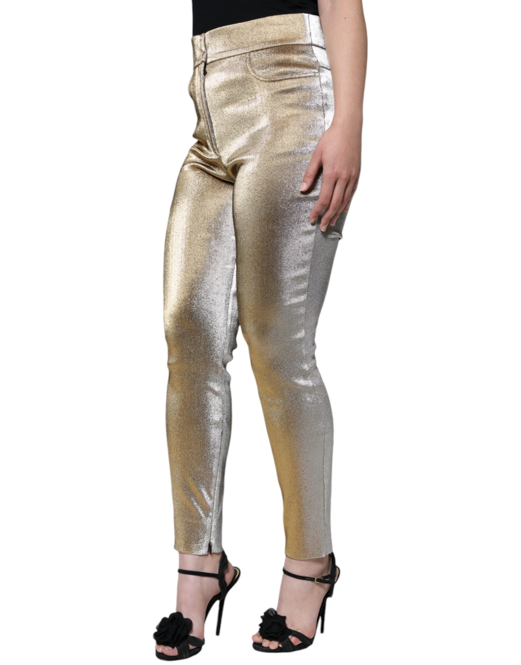 Metallic Gold High Waist Skinny Pants - ventzia