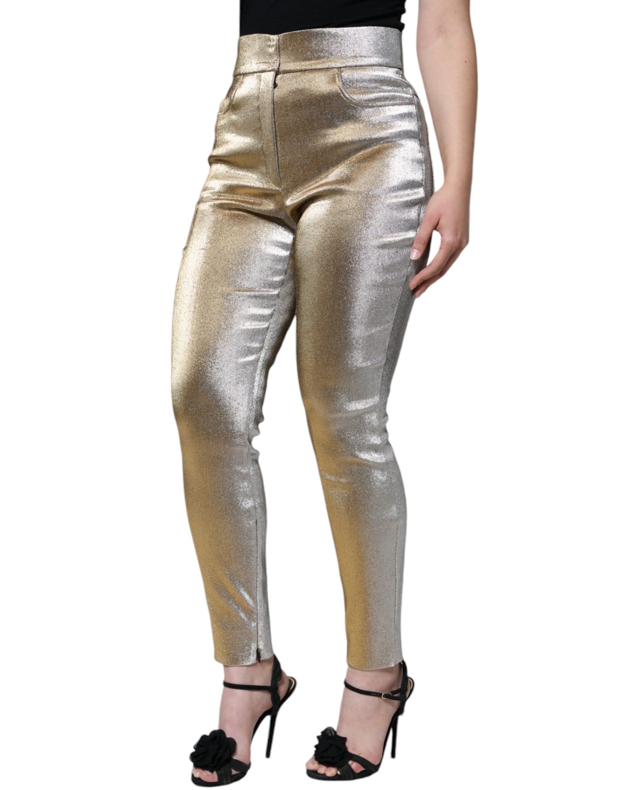 Metallic Gold High Waist Skinny Pants - ventzia