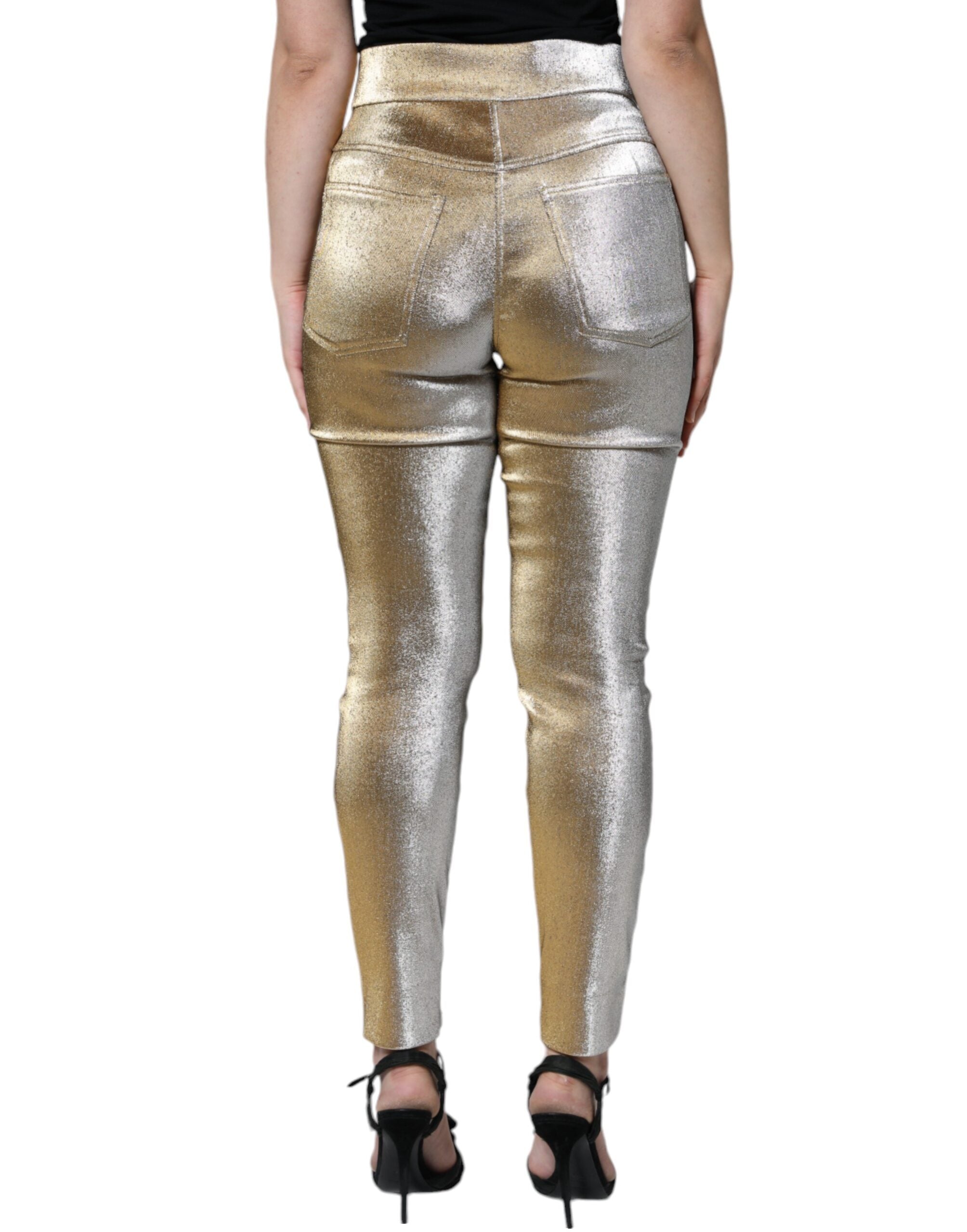 Metallic Gold High Waist Skinny Pants - ventzia