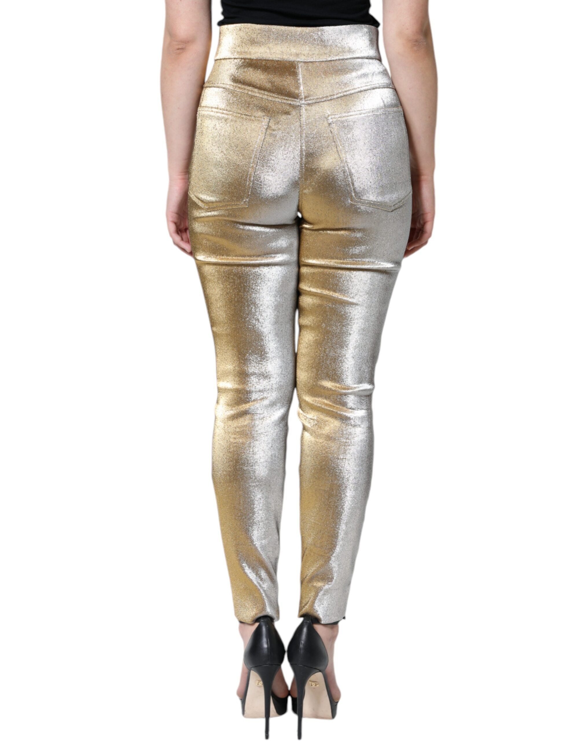 Metallic Gold High Waist Skinny Pants - ventzia