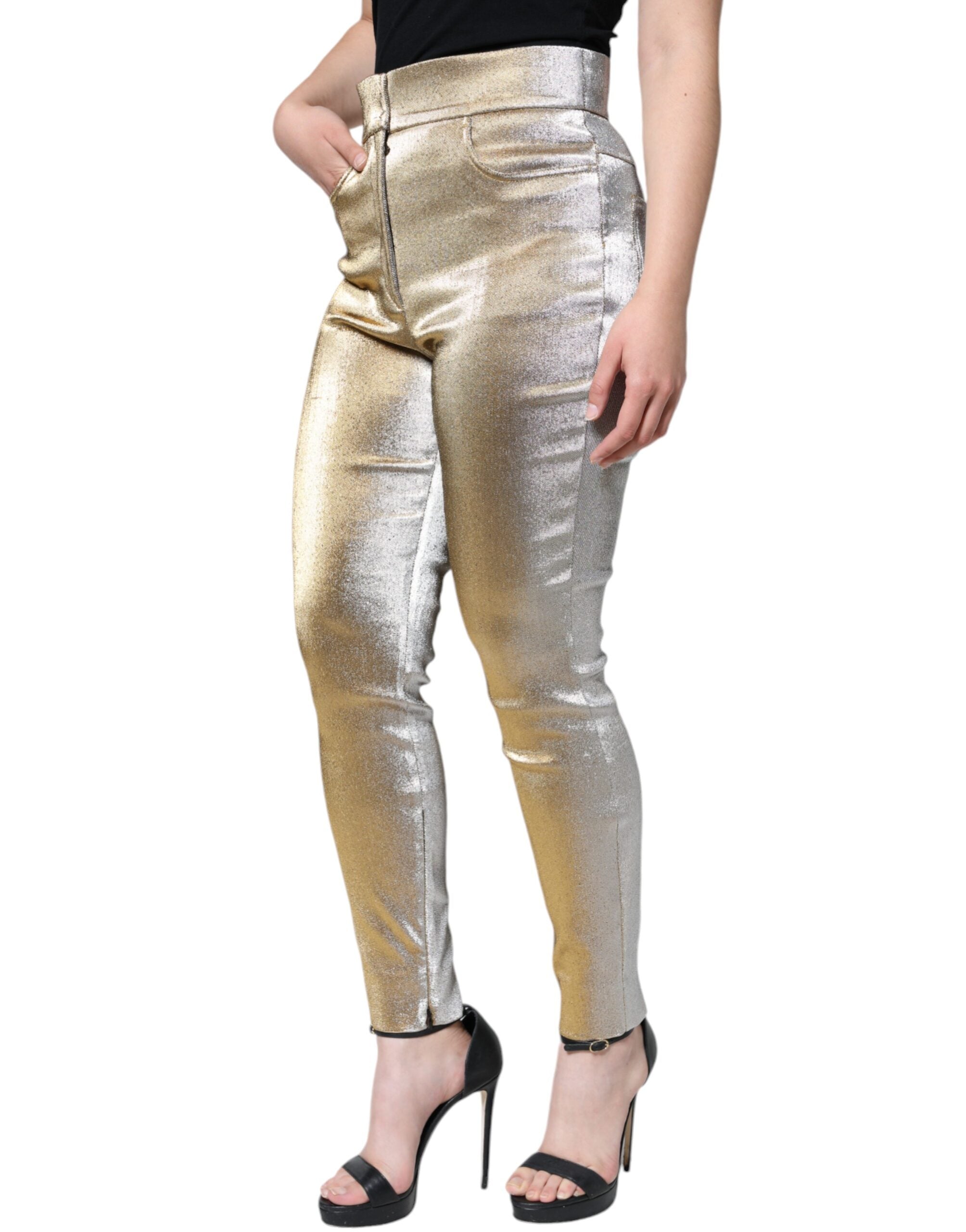 Metallic Gold High Waist Skinny Pants - ventzia