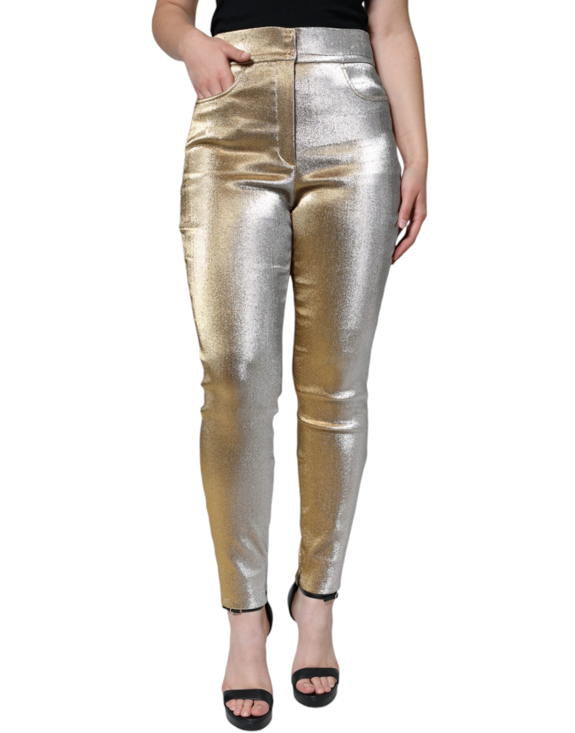 Metallic Gold High Waist Skinny Pants - ventzia