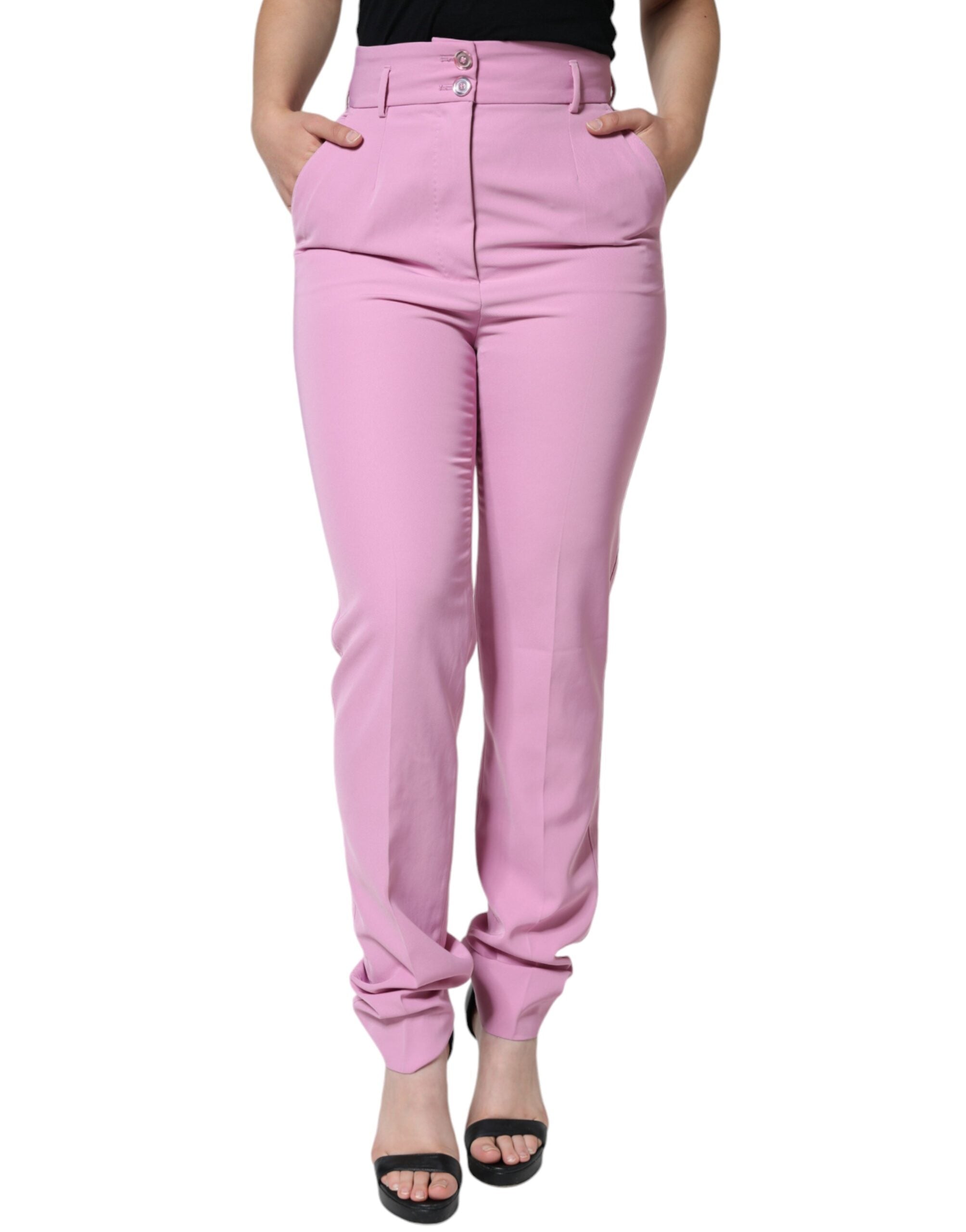 Pink Polyester High Waist Women Tapered Pants - ventzia