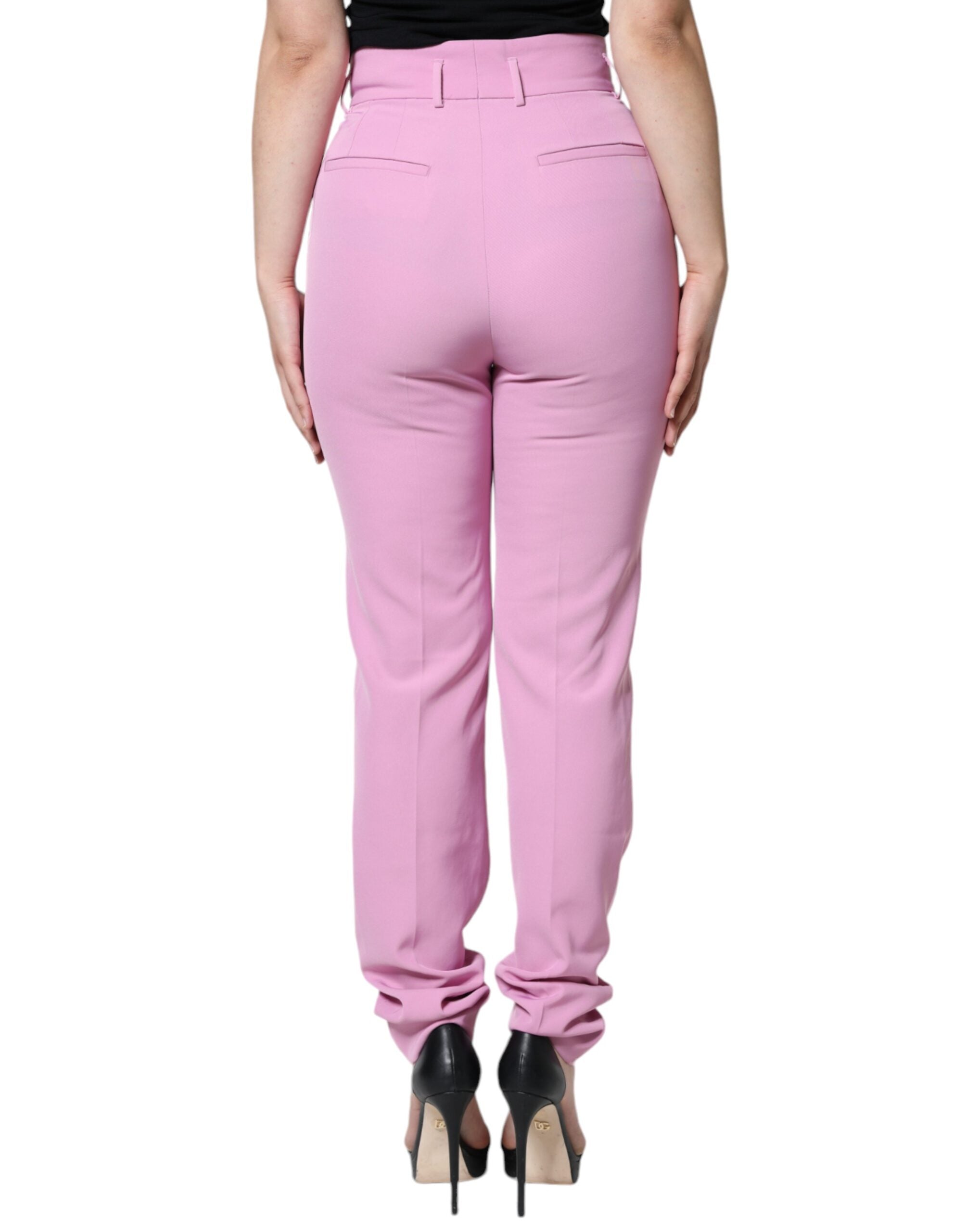 Pink Polyester High Waist Women Tapered Pants - ventzia