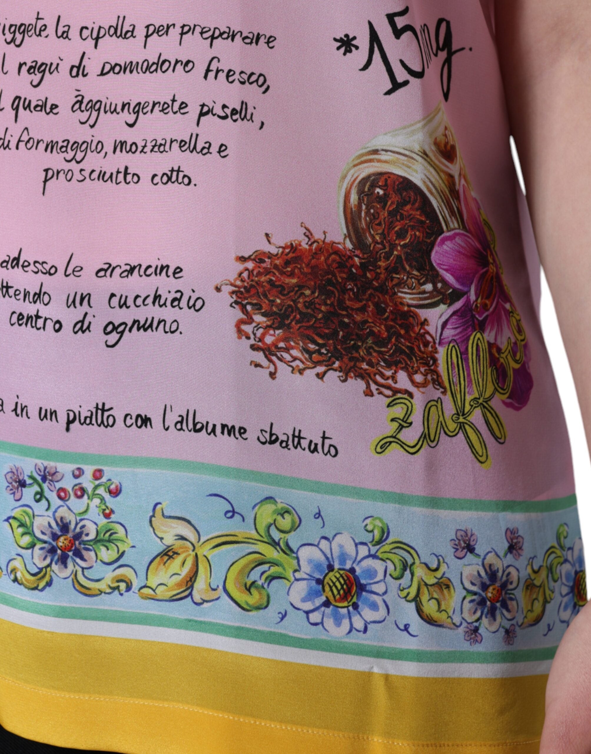 Pink Silk Araneine Siciliana Print Short Sleeves Top - ventzia