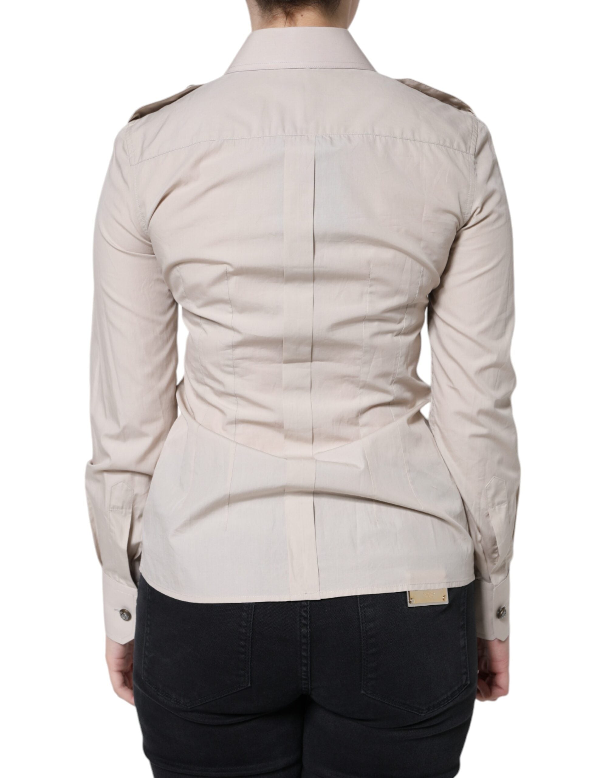 Beige Cotton Collared Button Down Shirt Top - ventzia