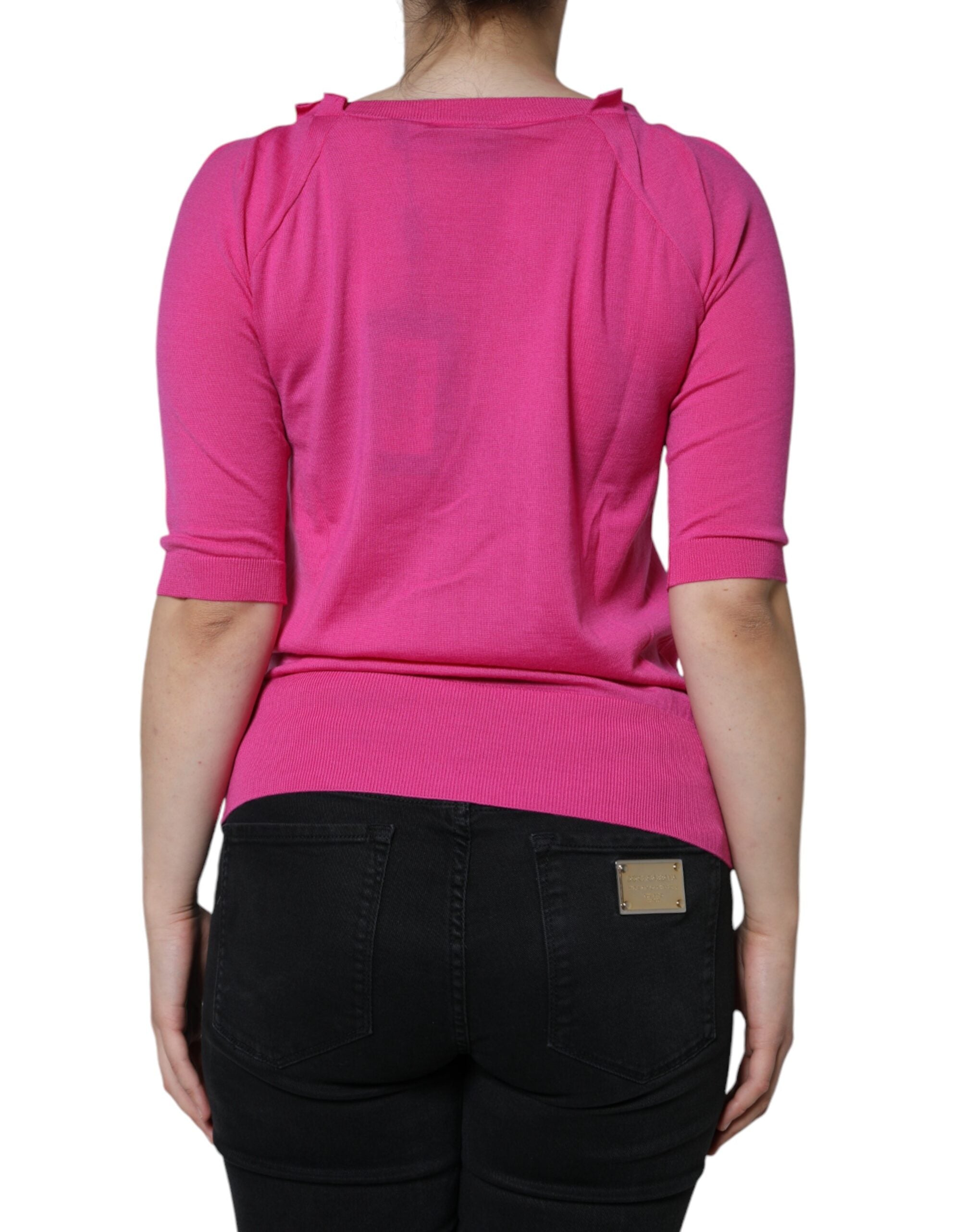 Pink Wool Button Down Short Sleeve Blouse Top - ventzia