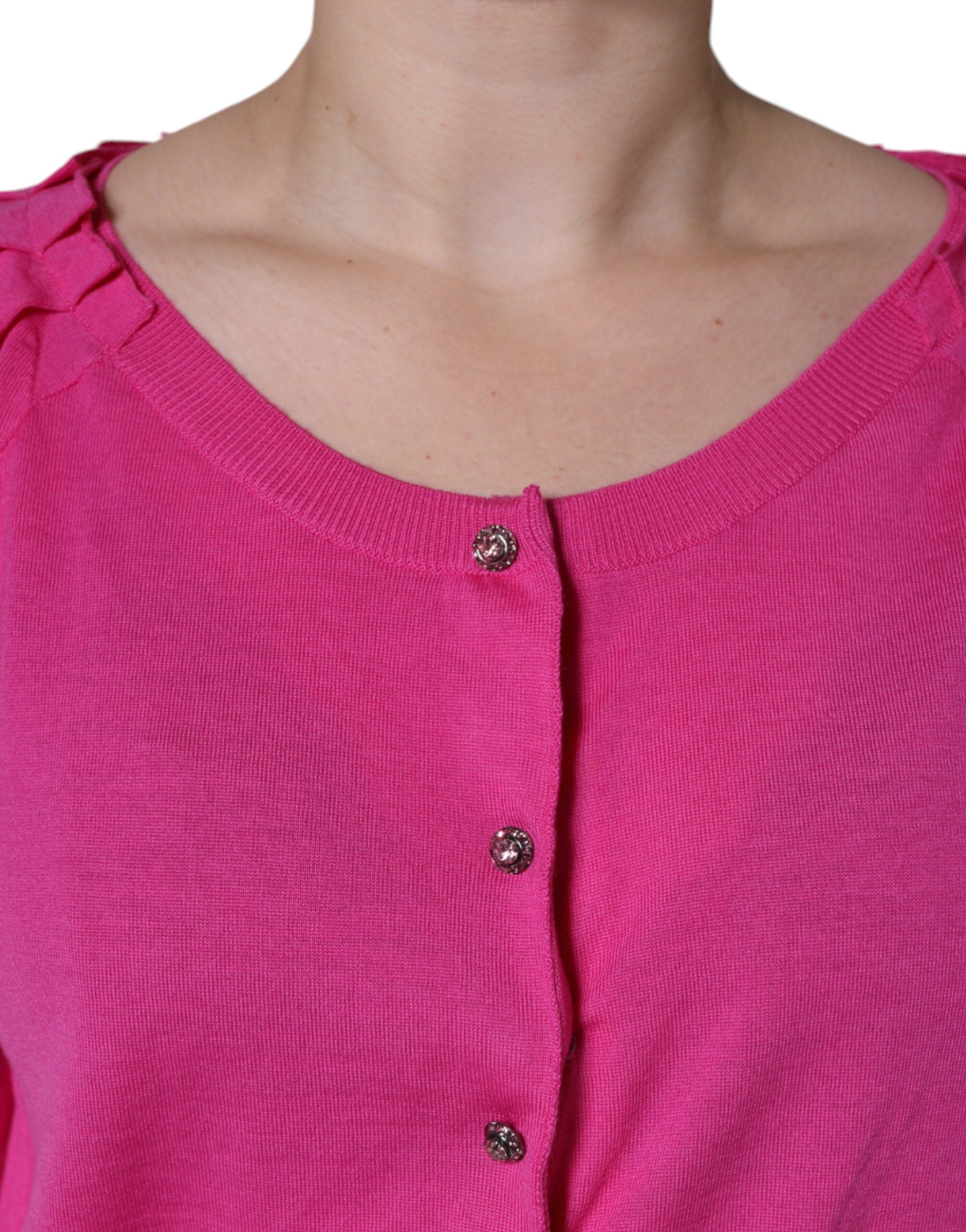 Pink Wool Button Down Short Sleeve Blouse Top - ventzia