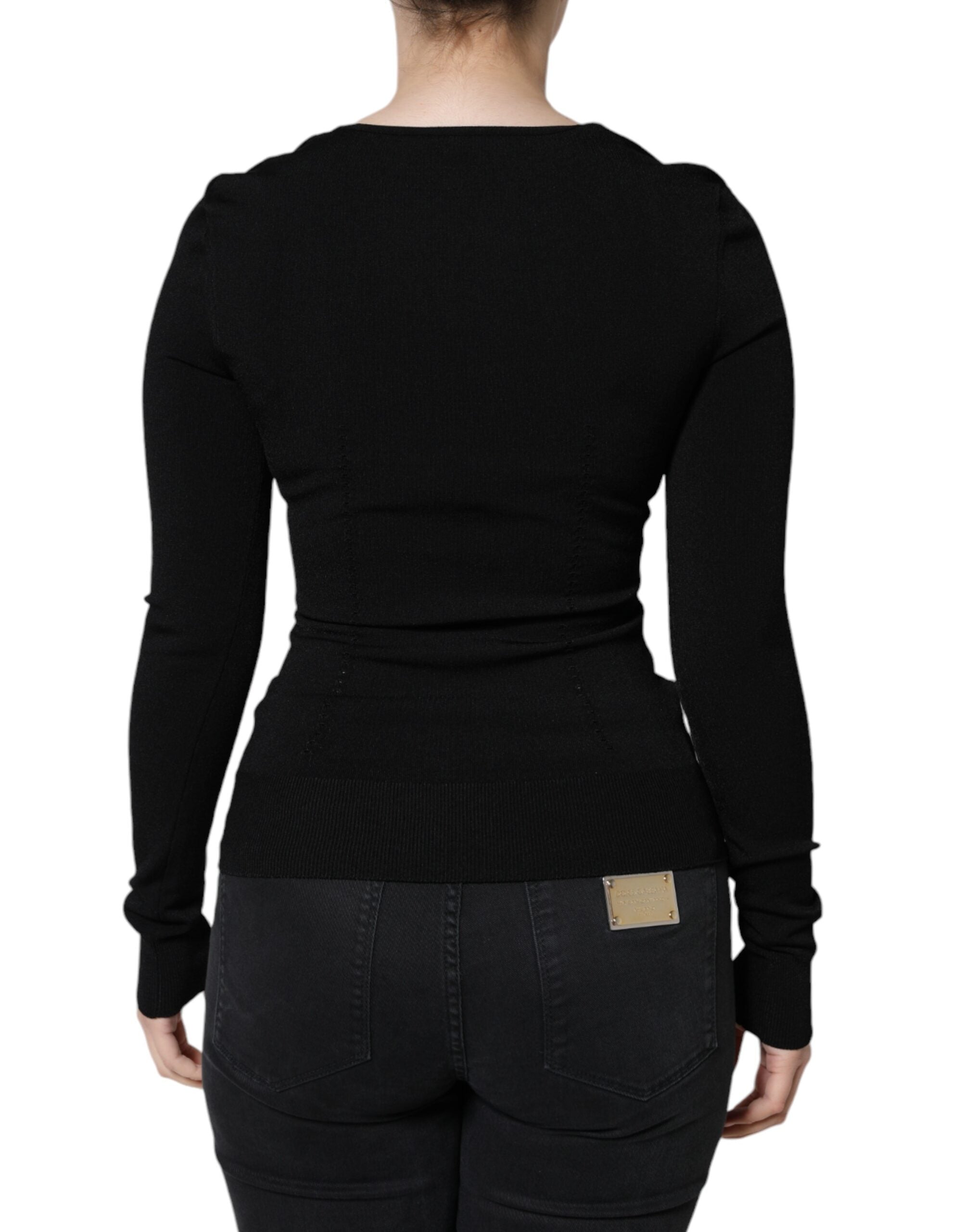 Black Long Sleeves Blouse Square Neck Top - ventzia