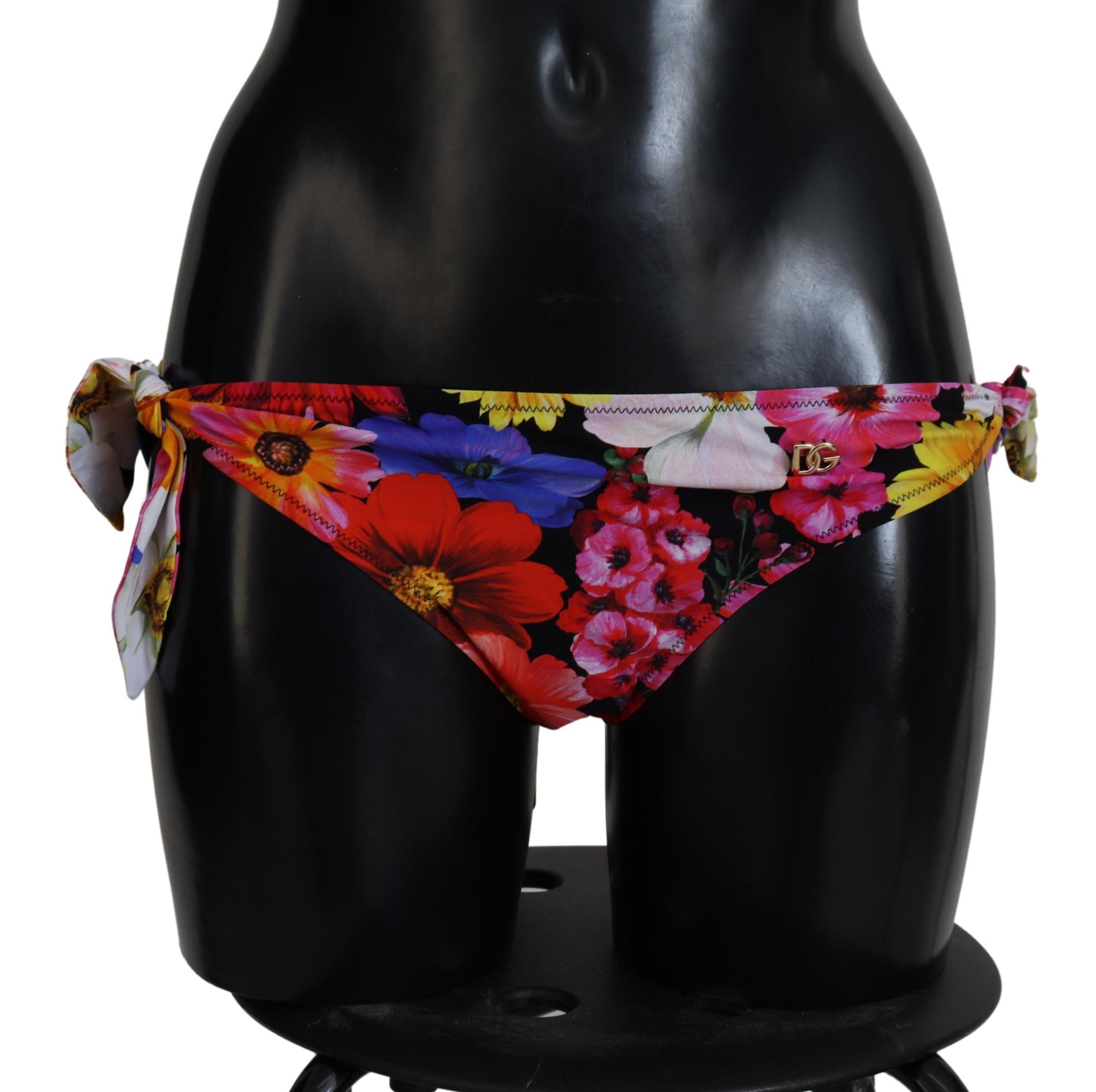 Black Floral Print Swimsuit Bikini Bottom Swimwear - ventzia