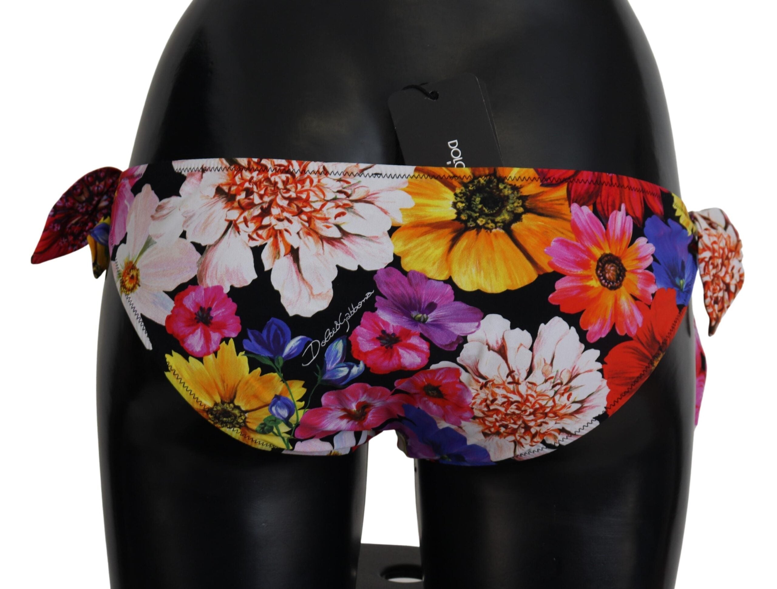 Black Floral Print Swimsuit Bikini Bottom Swimwear - ventzia