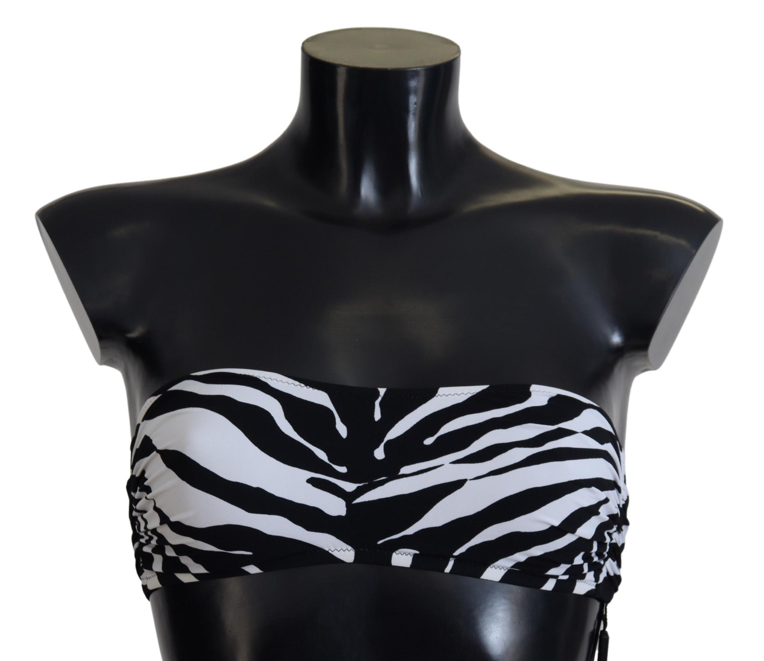 Black White Zebra Bandeau Swimwear Bikini Top - ventzia
