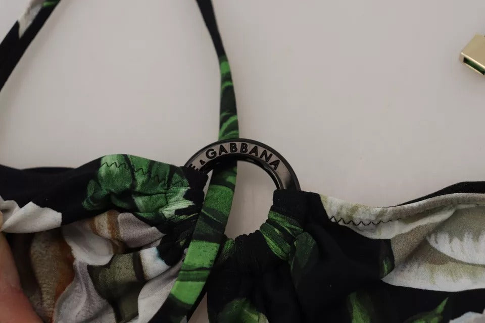 Black Floral Halter Beachwear Swimwear Bikini Top - ventzia