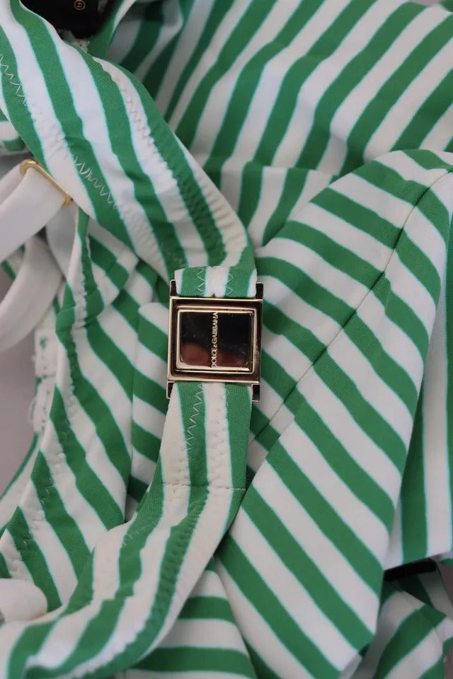 White Green Stripes One Piece Beachwear Swimwear - ventzia