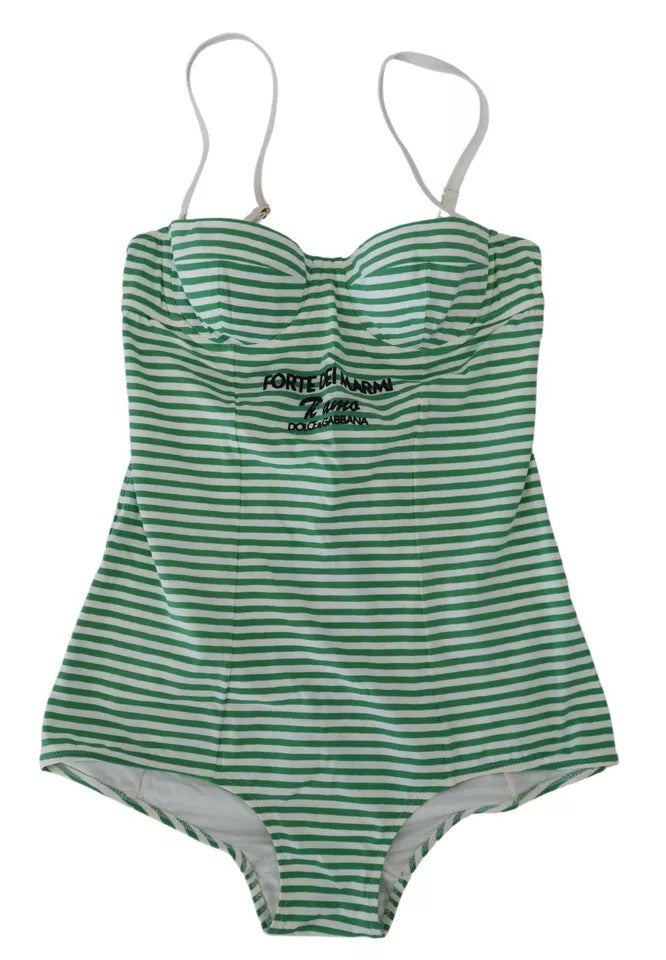 White Green Stripes One Piece Beachwear Swimwear - ventzia