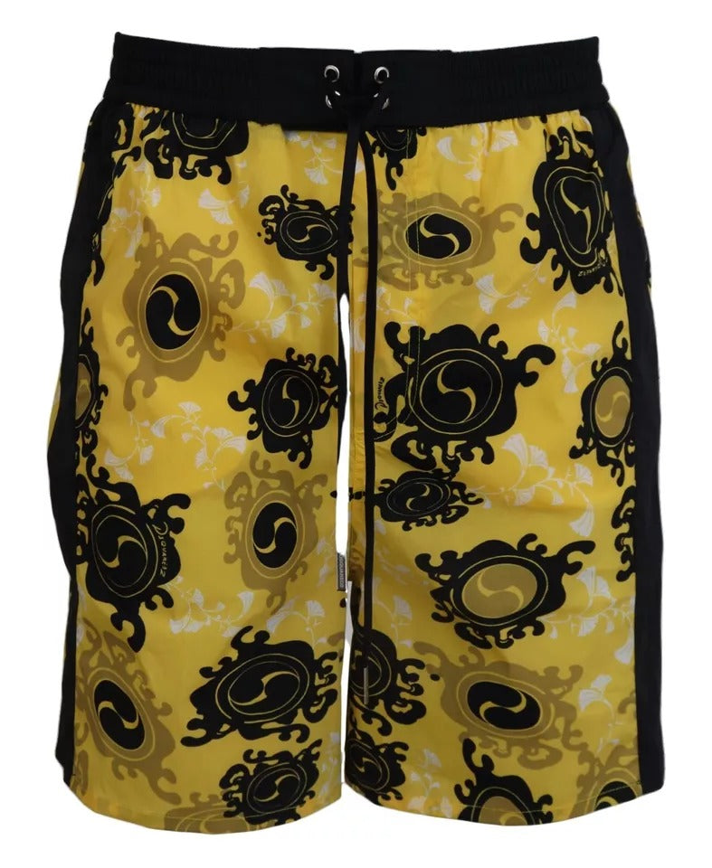 Yellow Black Printed Nylon Beachwear Shorts Swimwear - ventzia