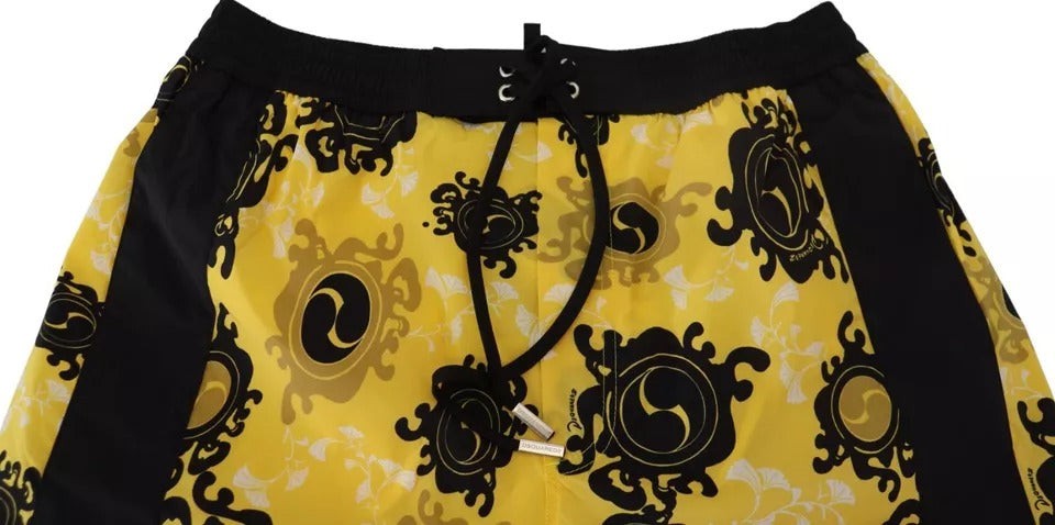Yellow Black Printed Nylon Beachwear Shorts Swimwear - ventzia