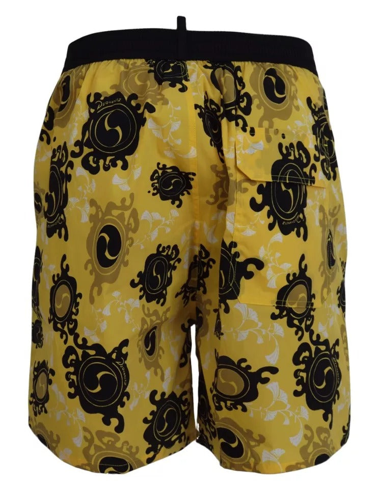 Yellow Black Printed Nylon Beachwear Shorts Swimwear - ventzia