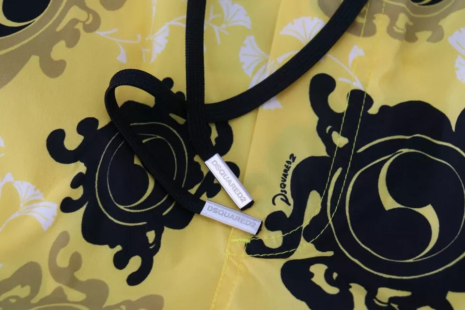 Yellow Black Printed Nylon Beachwear Shorts Swimwear - ventzia