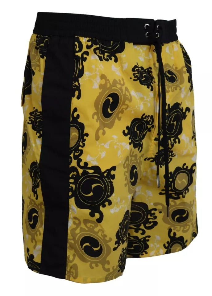 Yellow Black Printed Nylon Beachwear Shorts Swimwear - ventzia