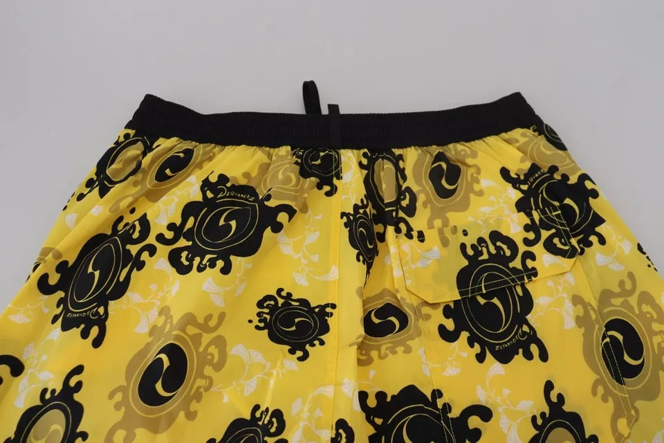 Yellow Black Printed Nylon Beachwear Shorts Swimwear - ventzia