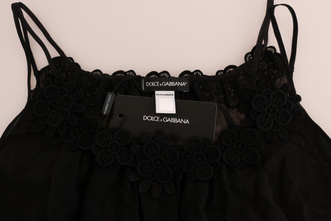 Elegant Black Silk Lace Chemise Dress - ventzia