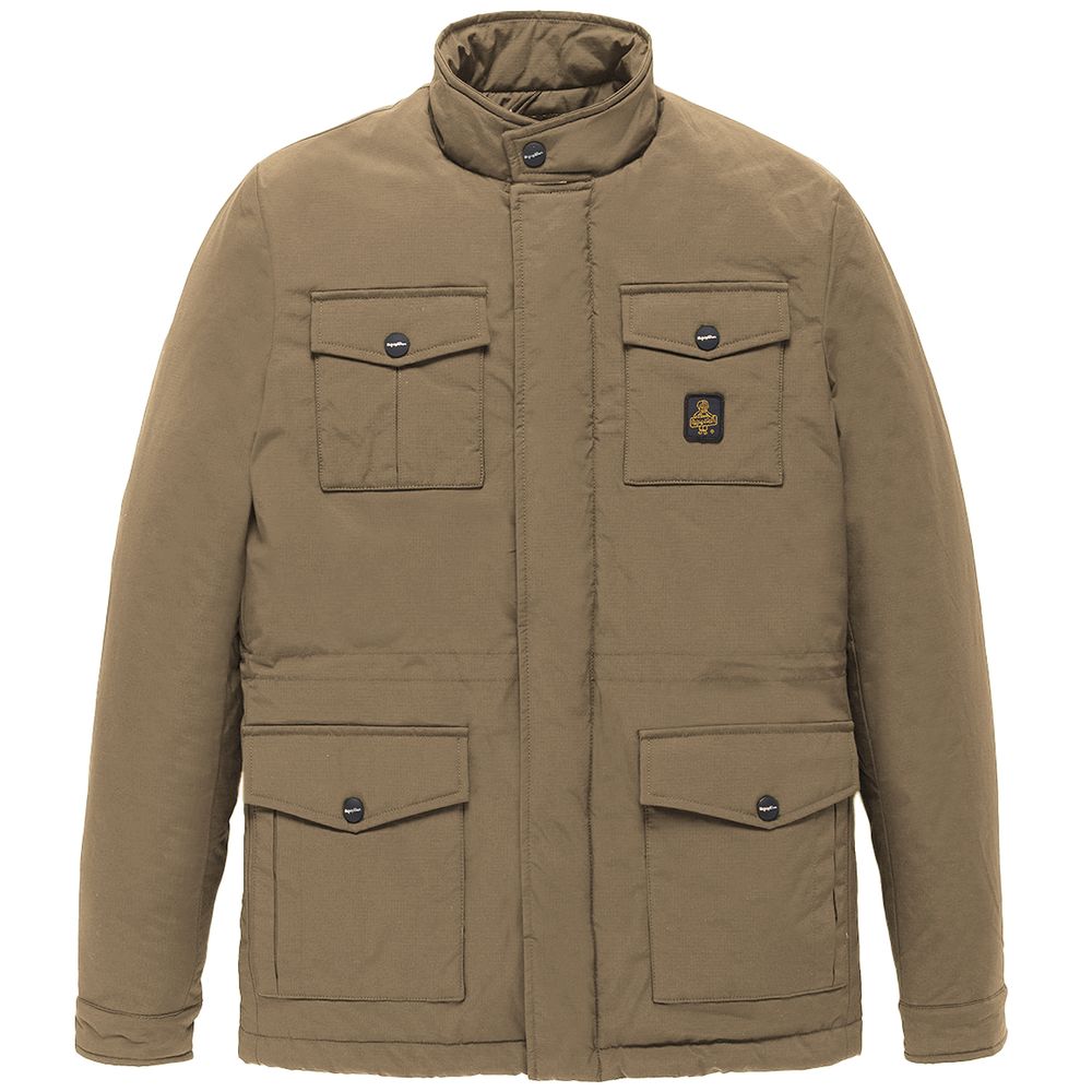 Brown Nylon Men Jacket with Four Pockets - ventzia