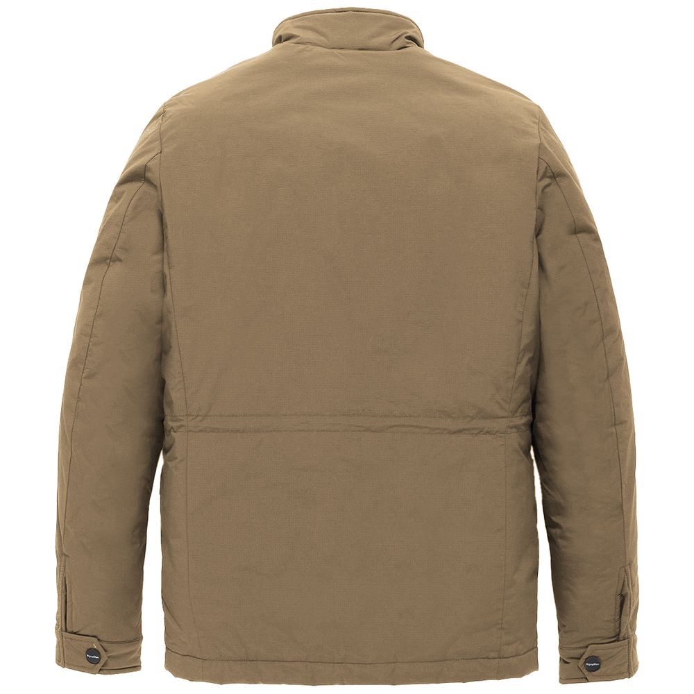 Brown Nylon Men Jacket with Four Pockets - ventzia