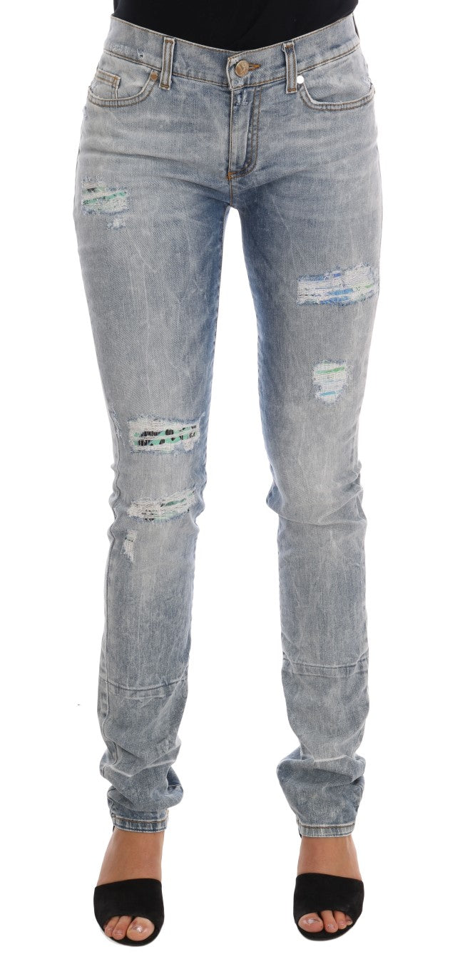 Chic Light Blue Torn Slim Fit Jeans - ventzia