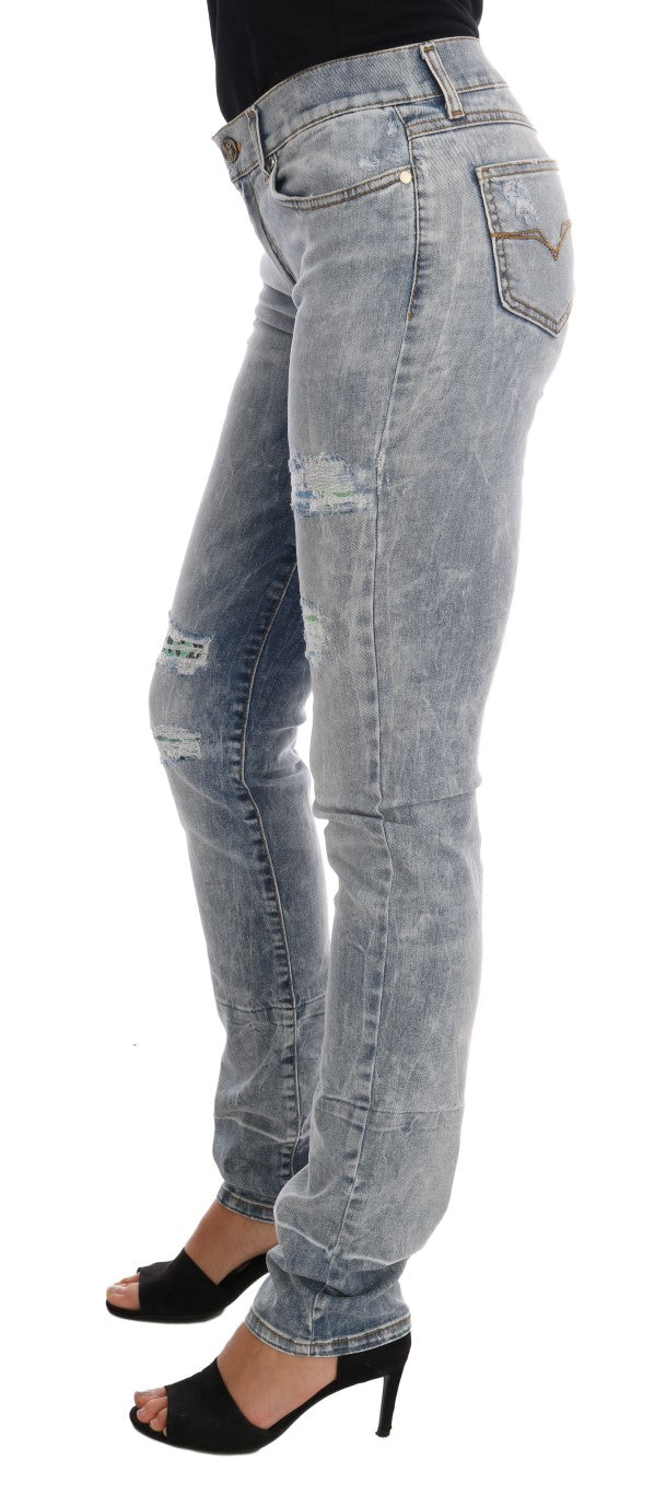 Chic Light Blue Torn Slim Fit Jeans - ventzia