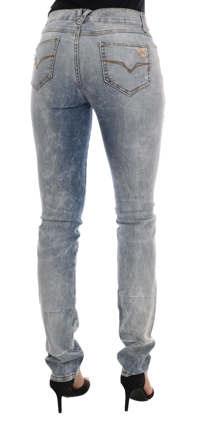 Chic Light Blue Torn Slim Fit Jeans - ventzia