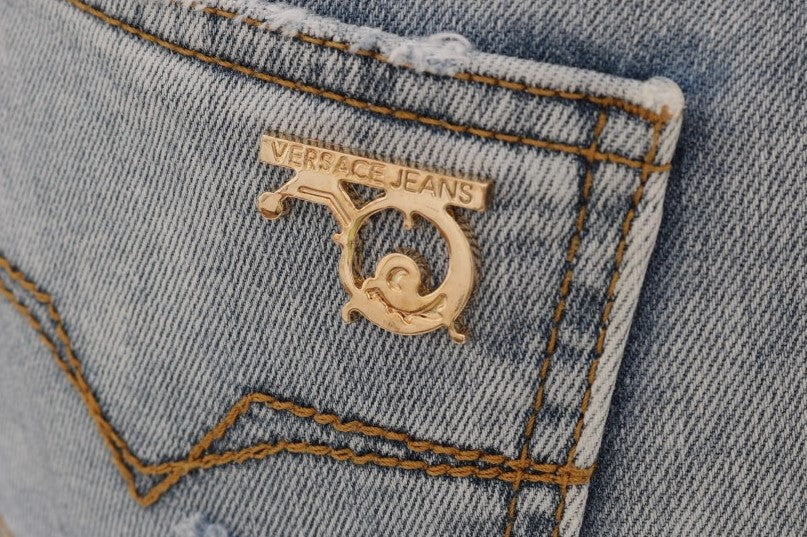 Chic Light Blue Torn Slim Fit Jeans - ventzia
