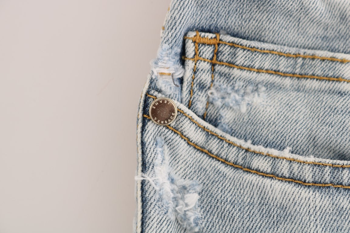 Chic Light Blue Torn Slim Fit Jeans - ventzia