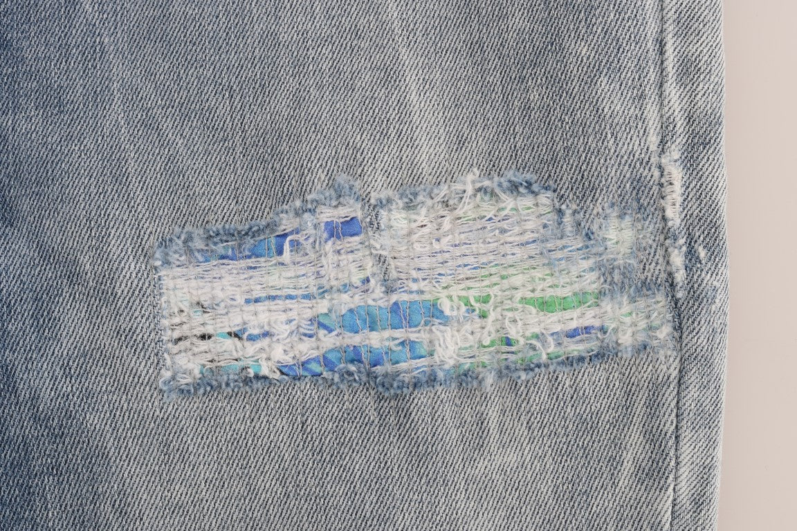Chic Light Blue Torn Slim Fit Jeans - ventzia