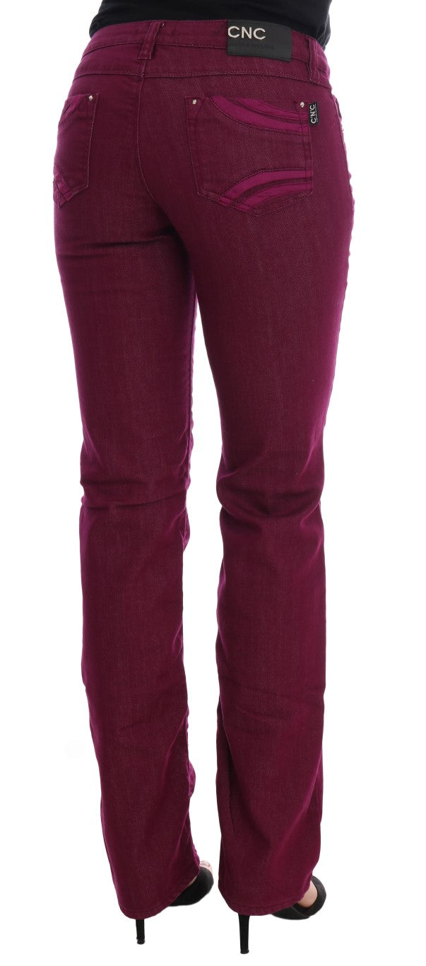 Sleek Red Straight Fit Luxury Jeans - ventzia