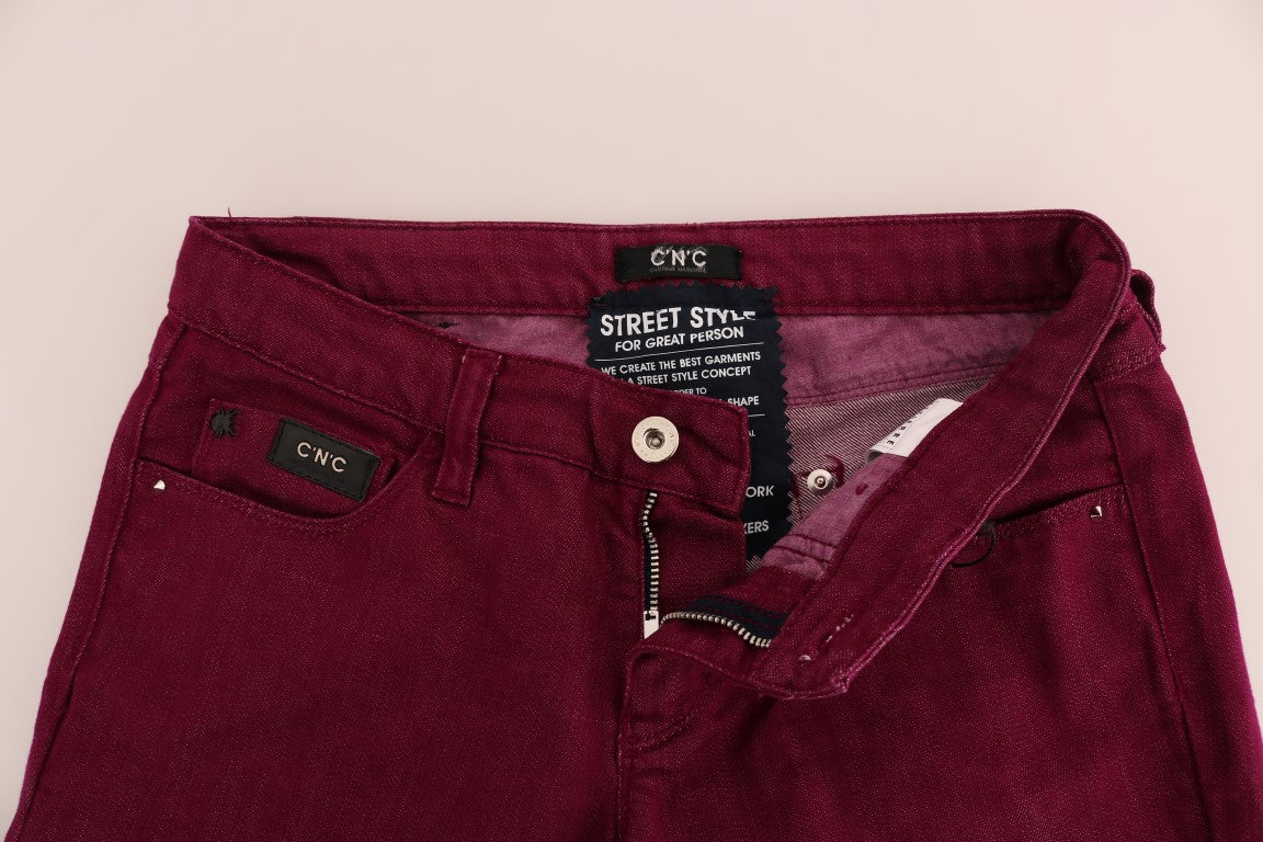 Sleek Red Straight Fit Luxury Jeans - ventzia