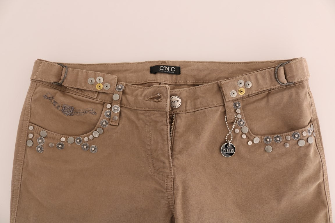 Beige Super Slim Fit Designer Jeans - ventzia