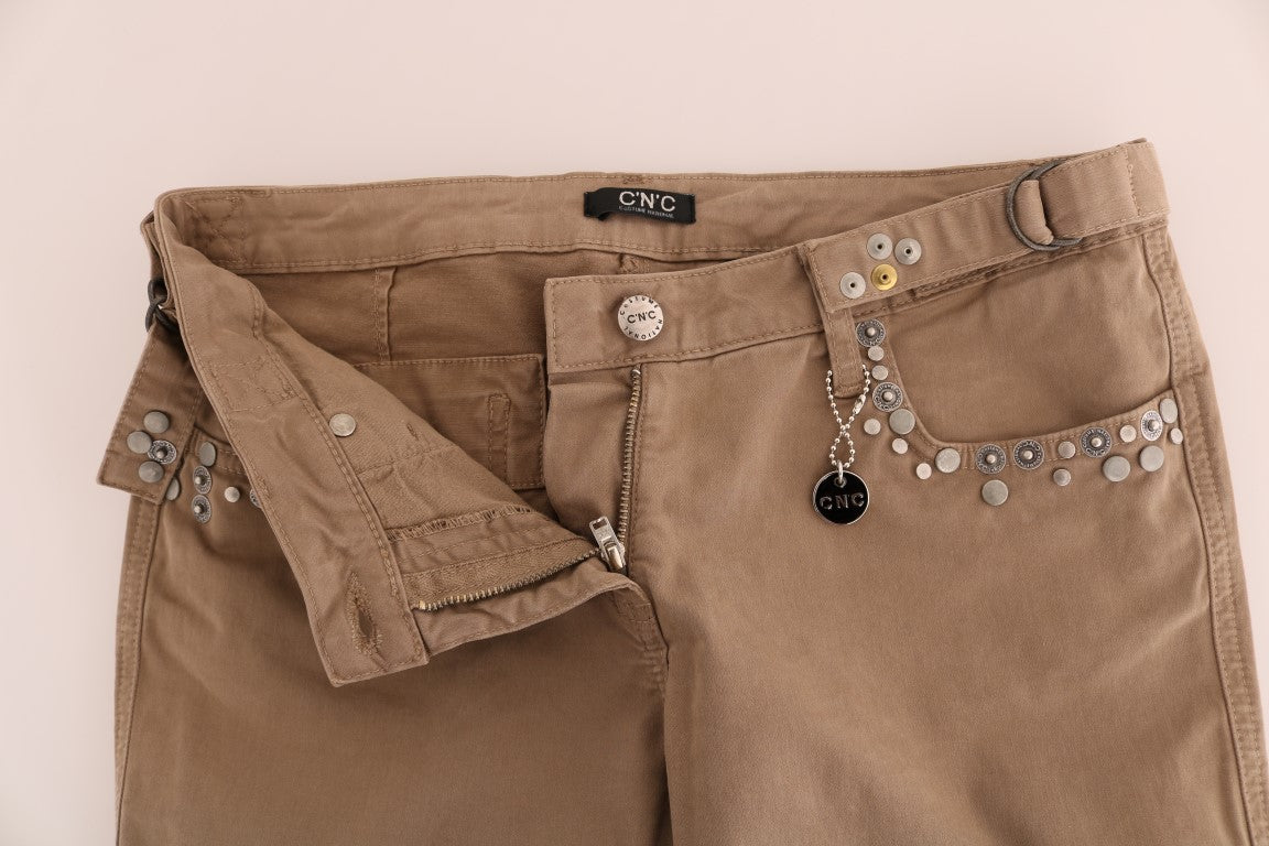 Beige Super Slim Fit Designer Jeans - ventzia