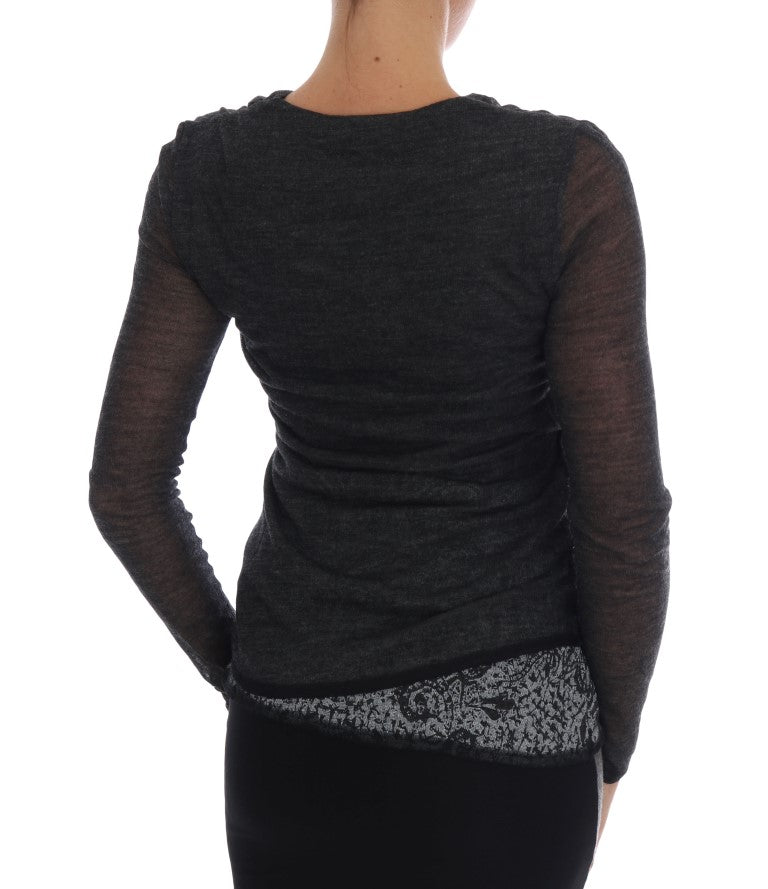 Chic Gray Lace Sleeve Blouse - ventzia