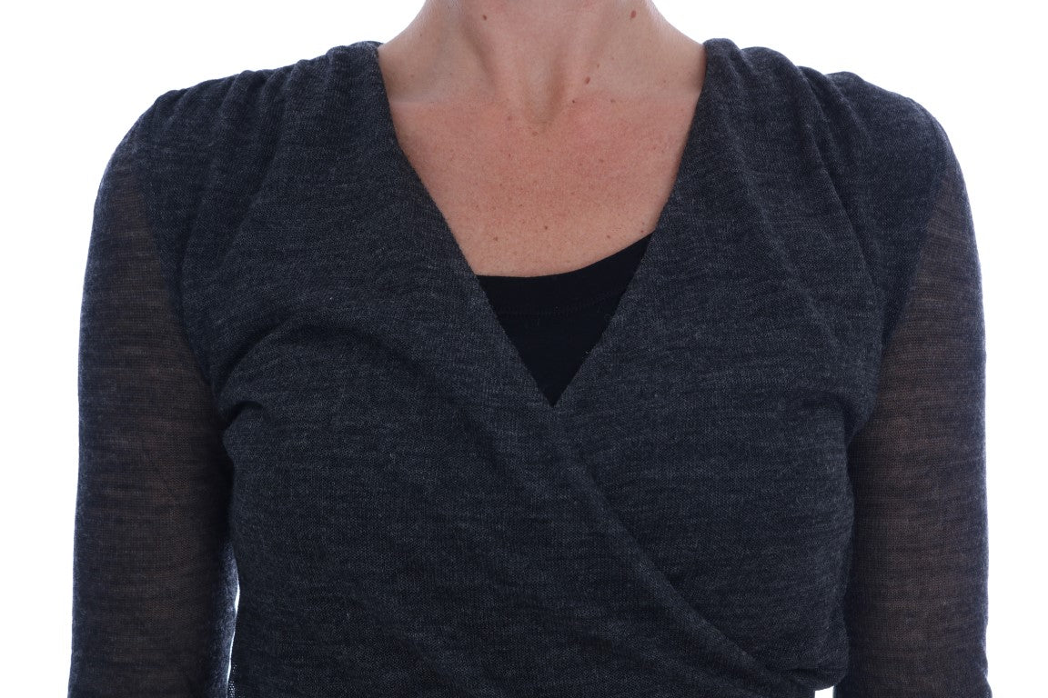 Chic Gray Lace Sleeve Blouse - ventzia