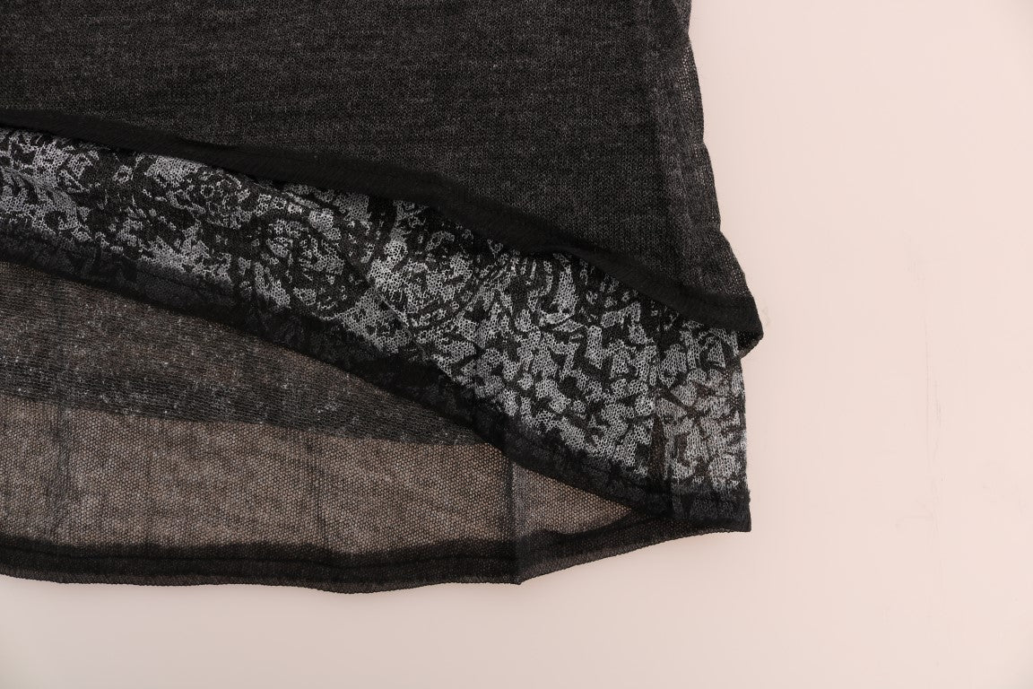 Chic Gray Lace Sleeve Blouse - ventzia