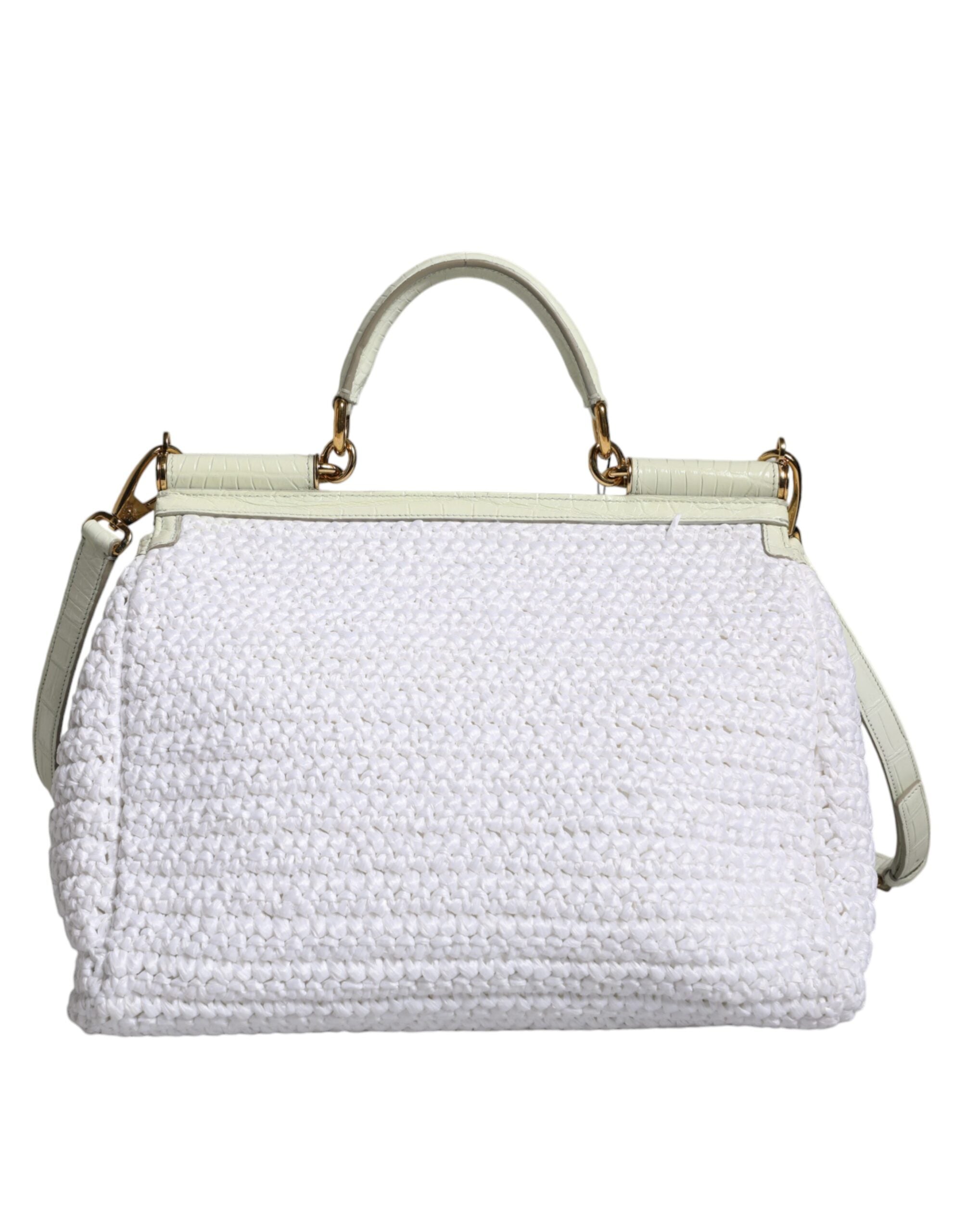 White Rafia Leather SICILY Crossbody Bag - ventzia