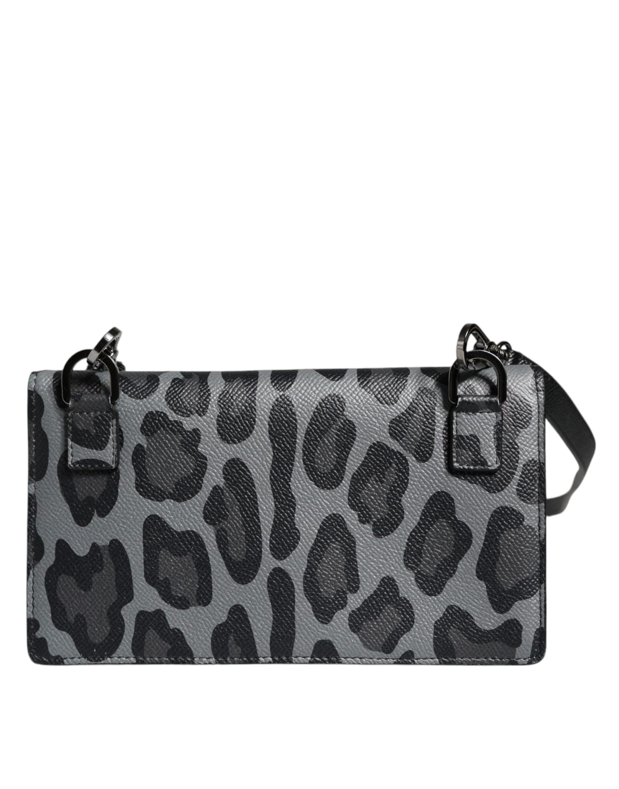 Black Gray Leopard Leather Bifold Card Slot Crossbody Bag - ventzia