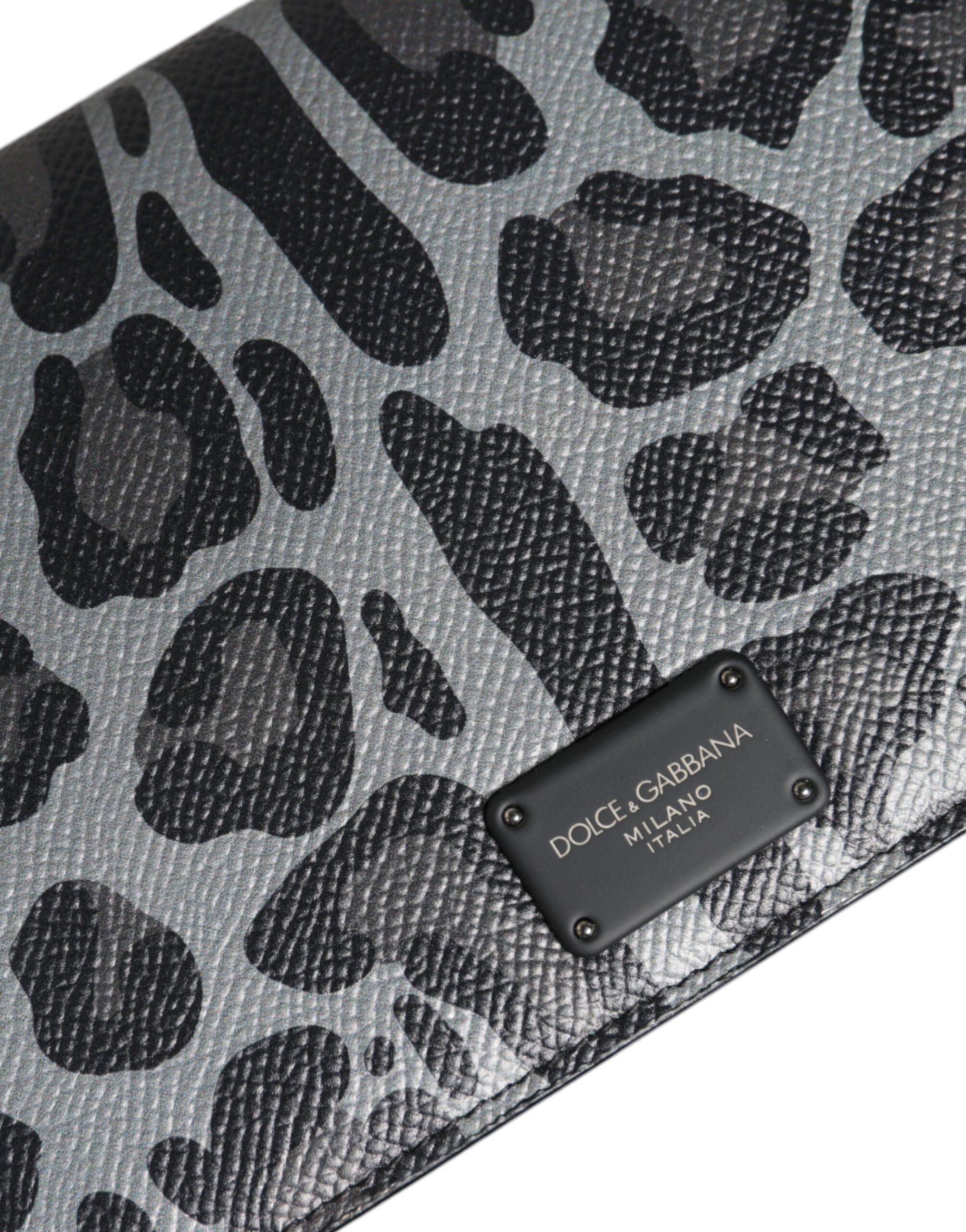 Black Gray Leopard Leather Bifold Card Slot Crossbody Bag - ventzia