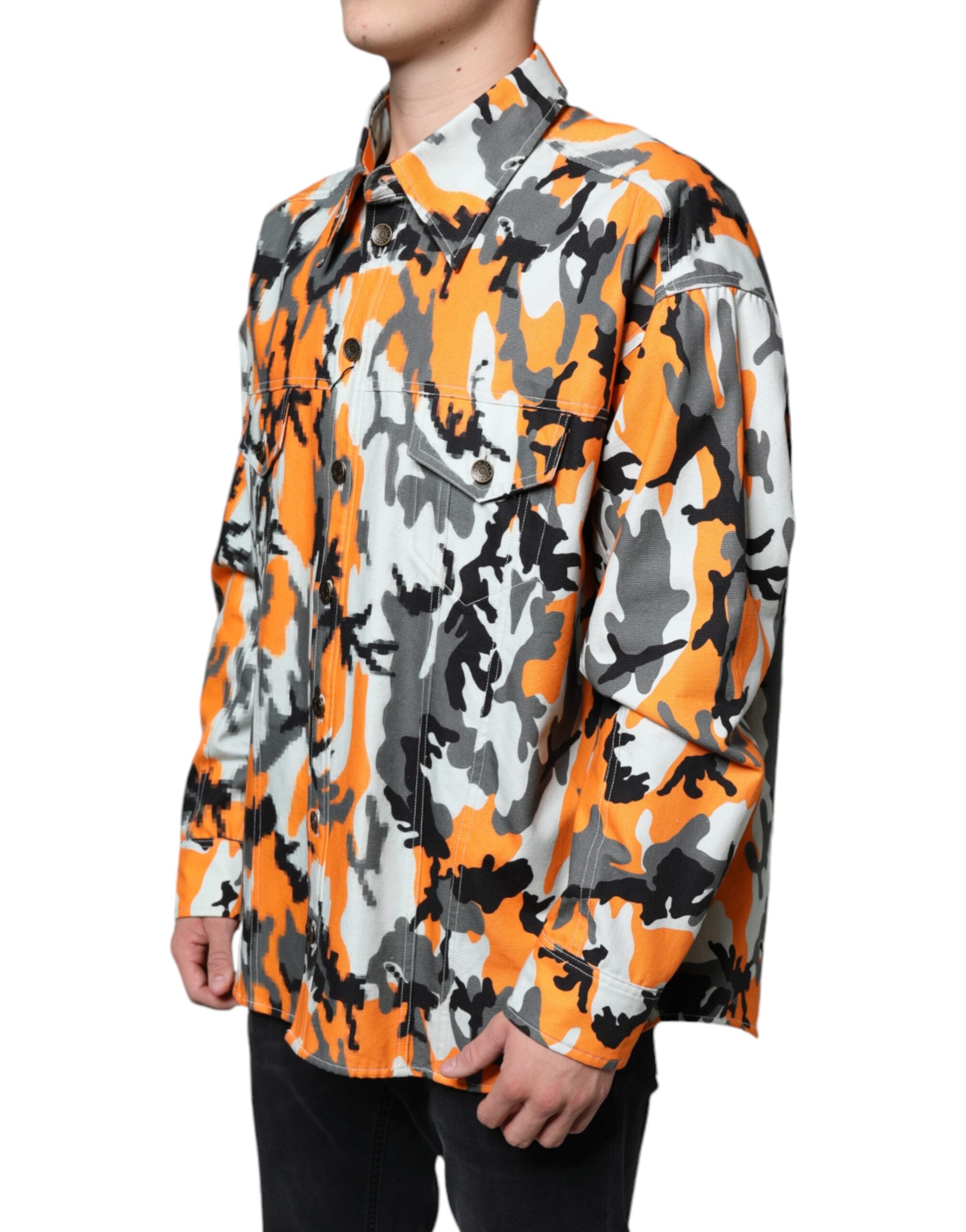 Multicolor Camouflage Cotton Denim Collared Jacket - ventzia