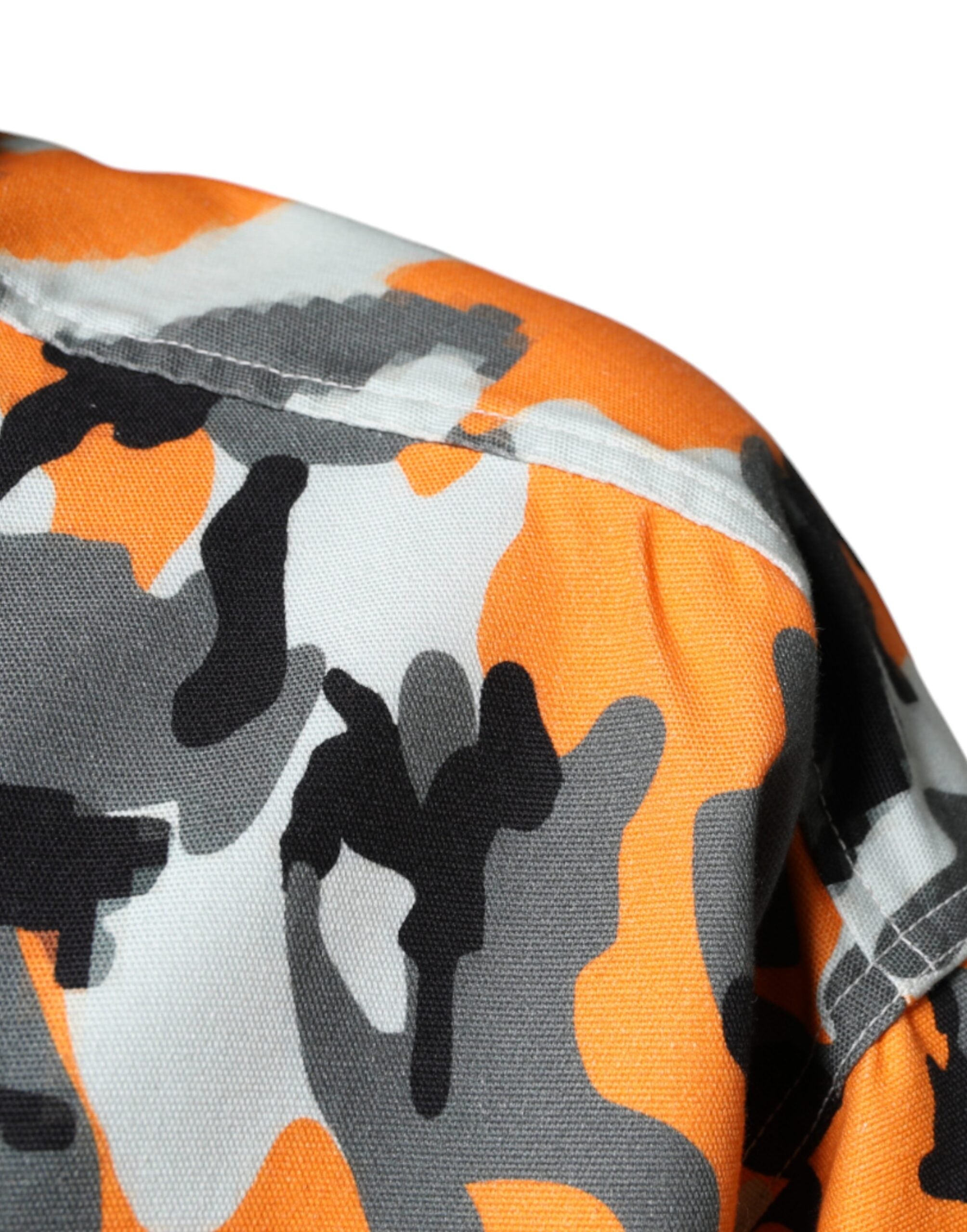 Multicolor Camouflage Cotton Denim Collared Jacket - ventzia