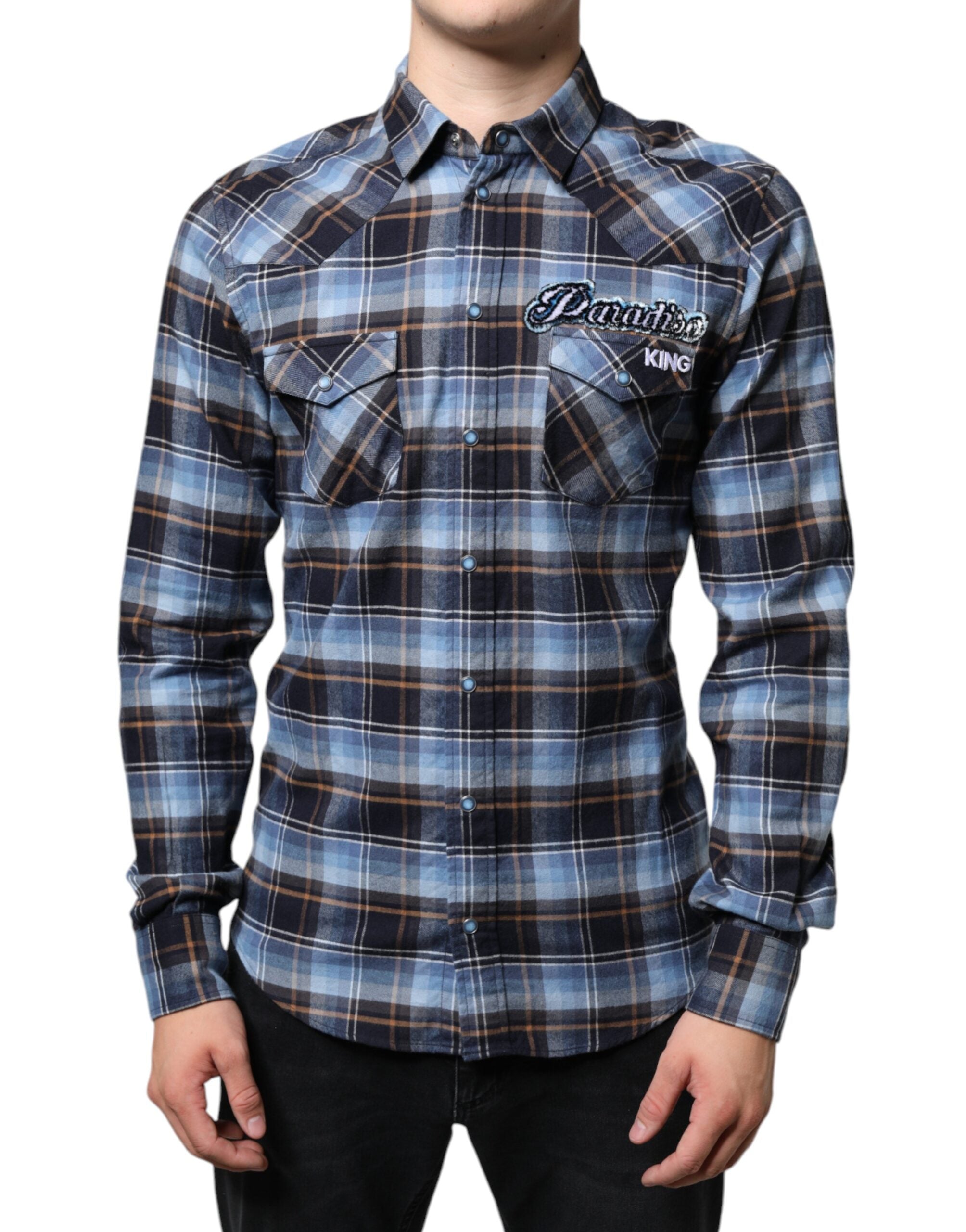 Multicolor Checkered Paradiso Patch Slim Fit Shirt - ventzia