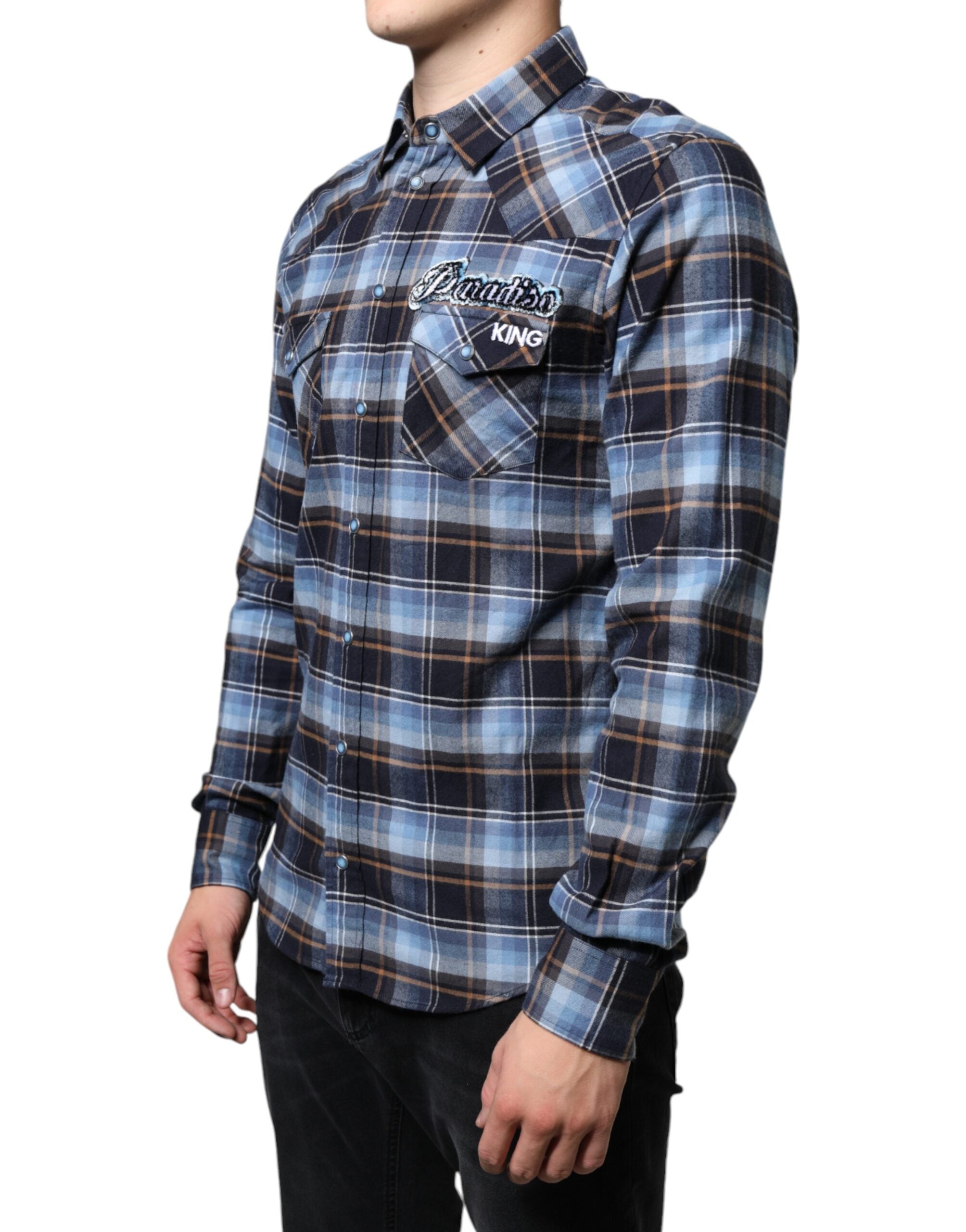 Multicolor Checkered Paradiso Patch Slim Fit Shirt - ventzia