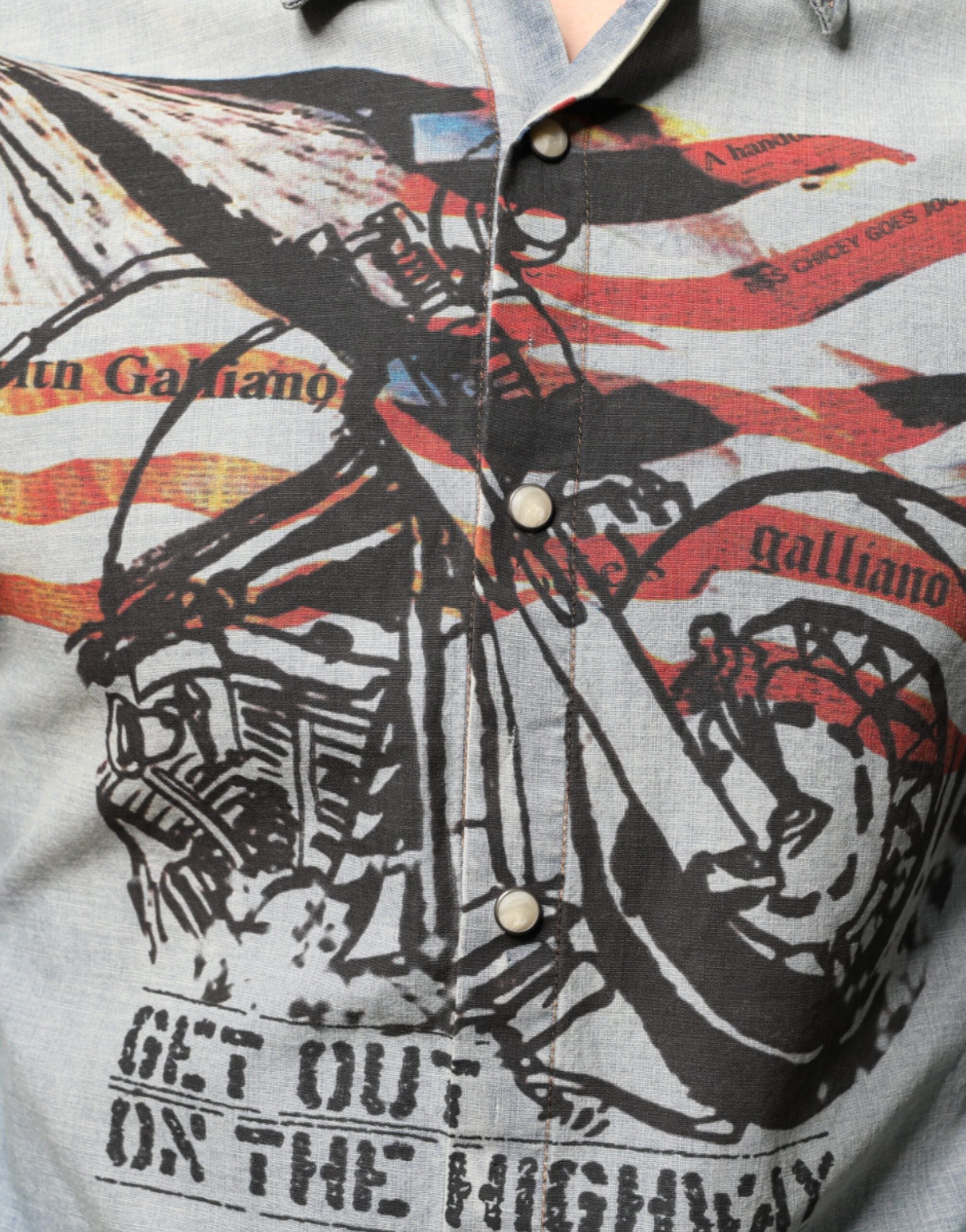 Light Blue Printed Cotton Denim Long Sleeves Shirt - ventzia