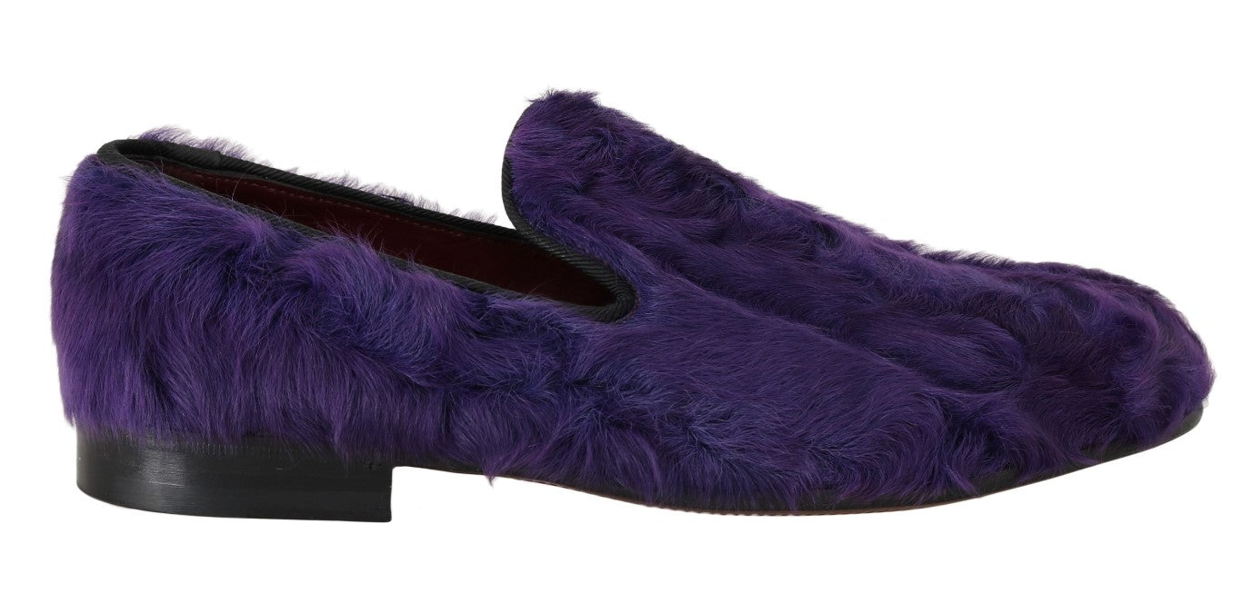 Plush Purple Sheep Fur Loafers - ventzia